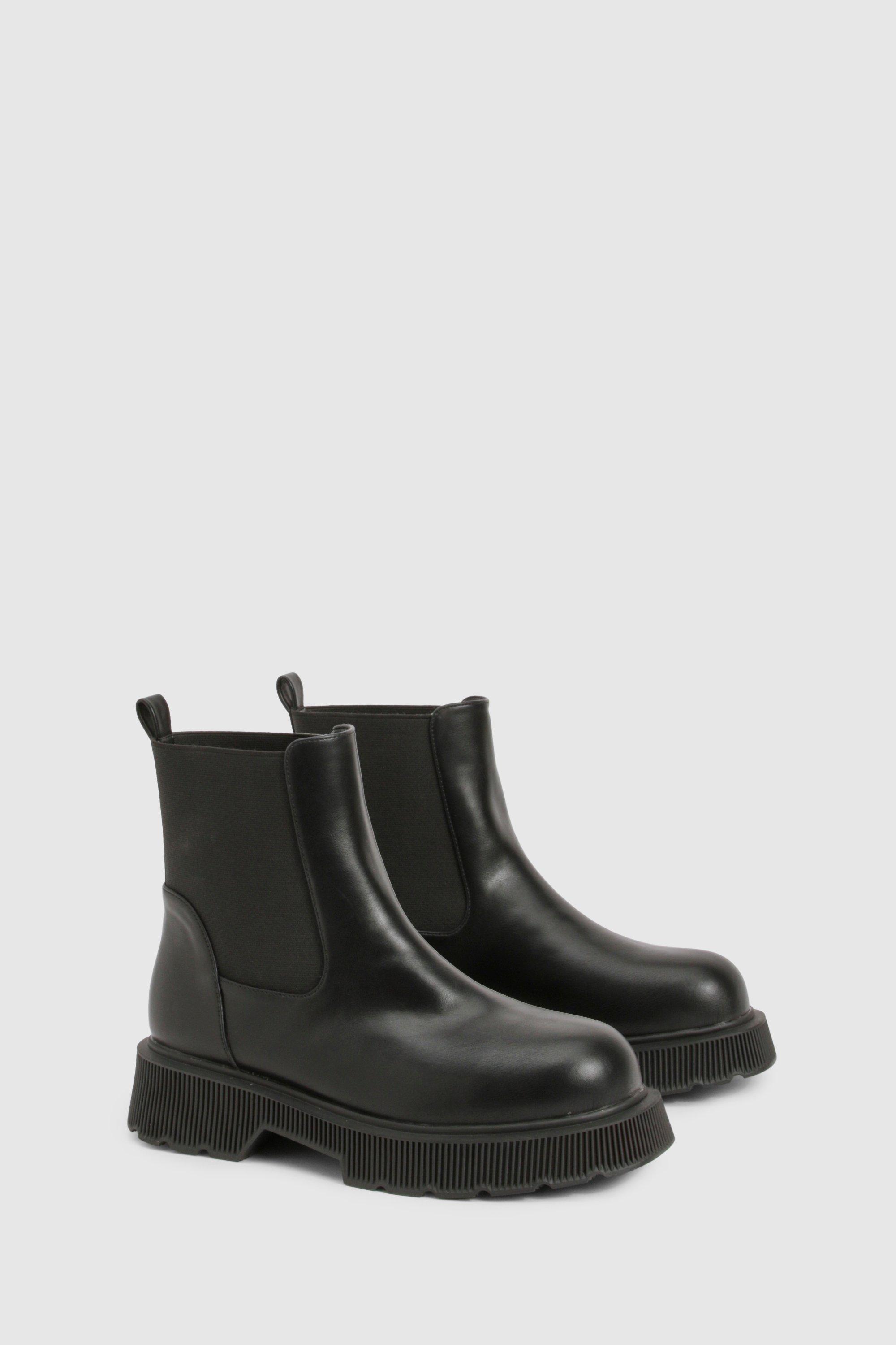 Image of Wide Fit Chunky Low Block Heel Chelsea Boots, Nero