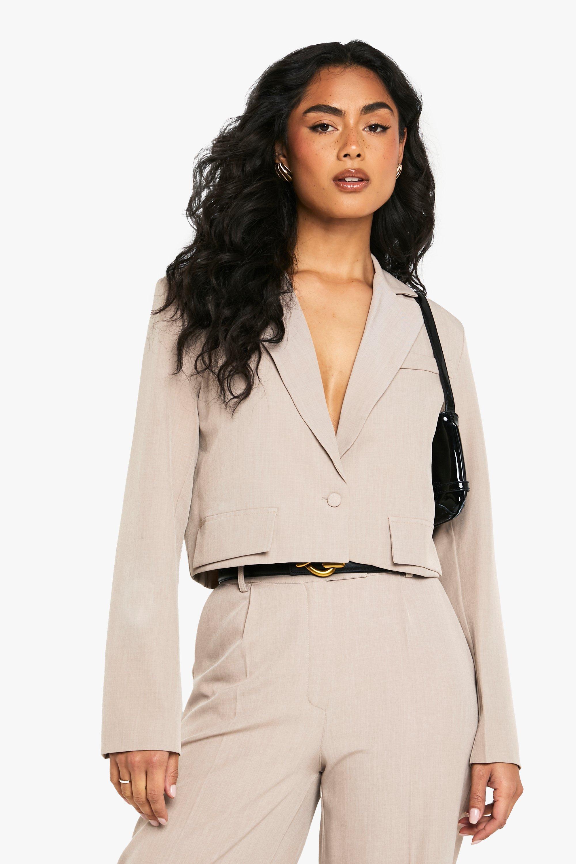 Boohoo Jeans Blazer Met Zak Detail, Stone