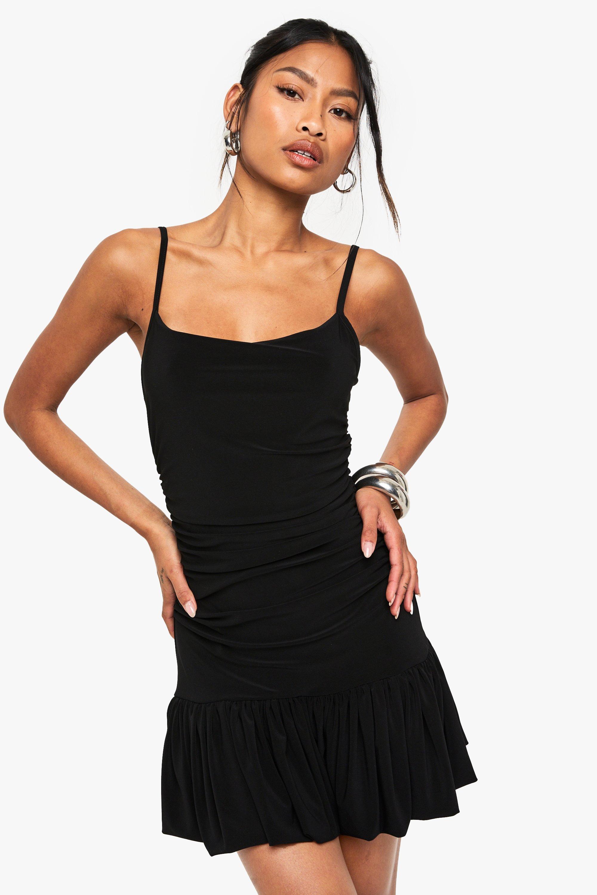 Boohoo Strakke Geplooide Mini Jurk Met Bandjes, Black