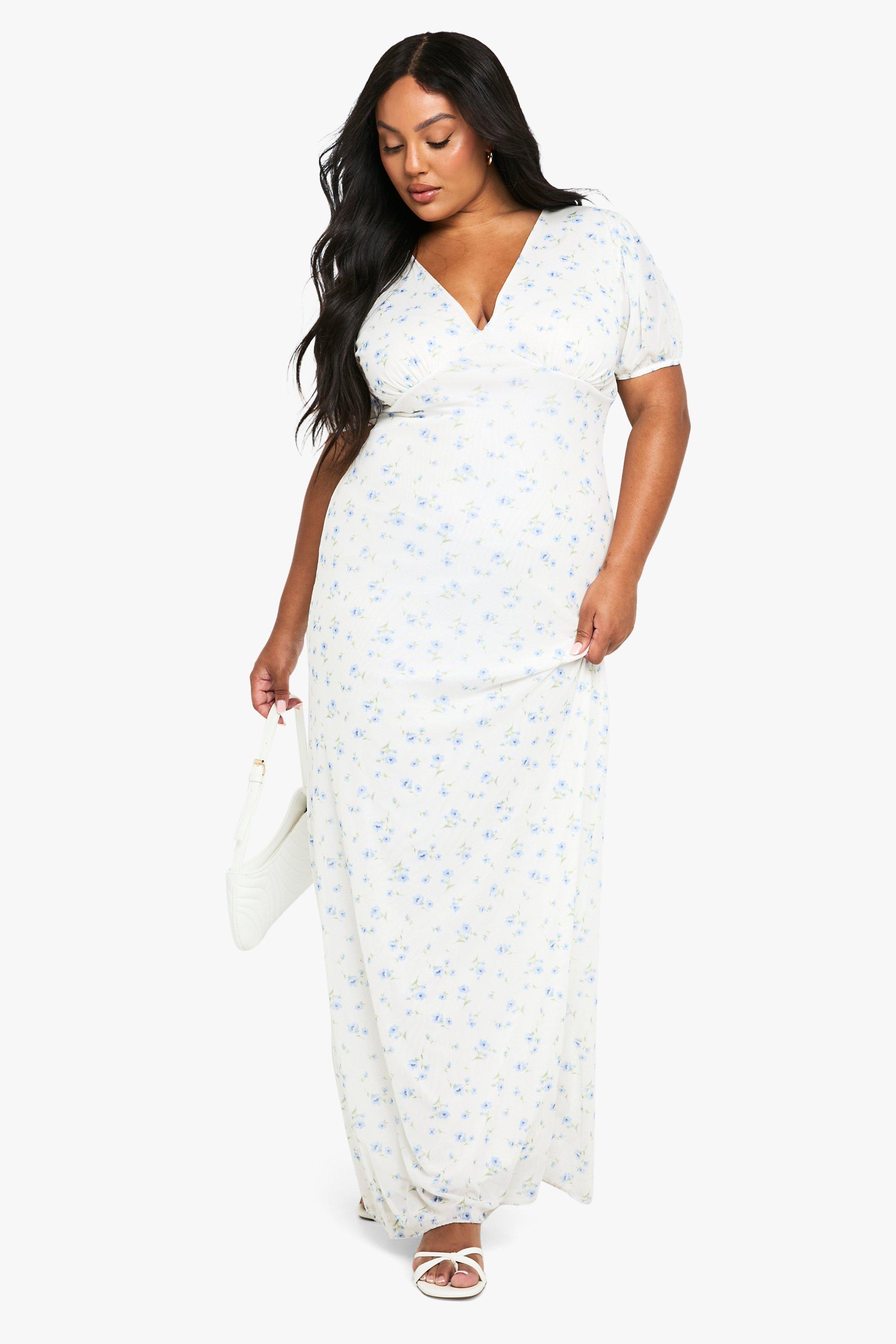 Boohoo Plus Mesh Ditsy Puff Sleeve Sundress, Ivory