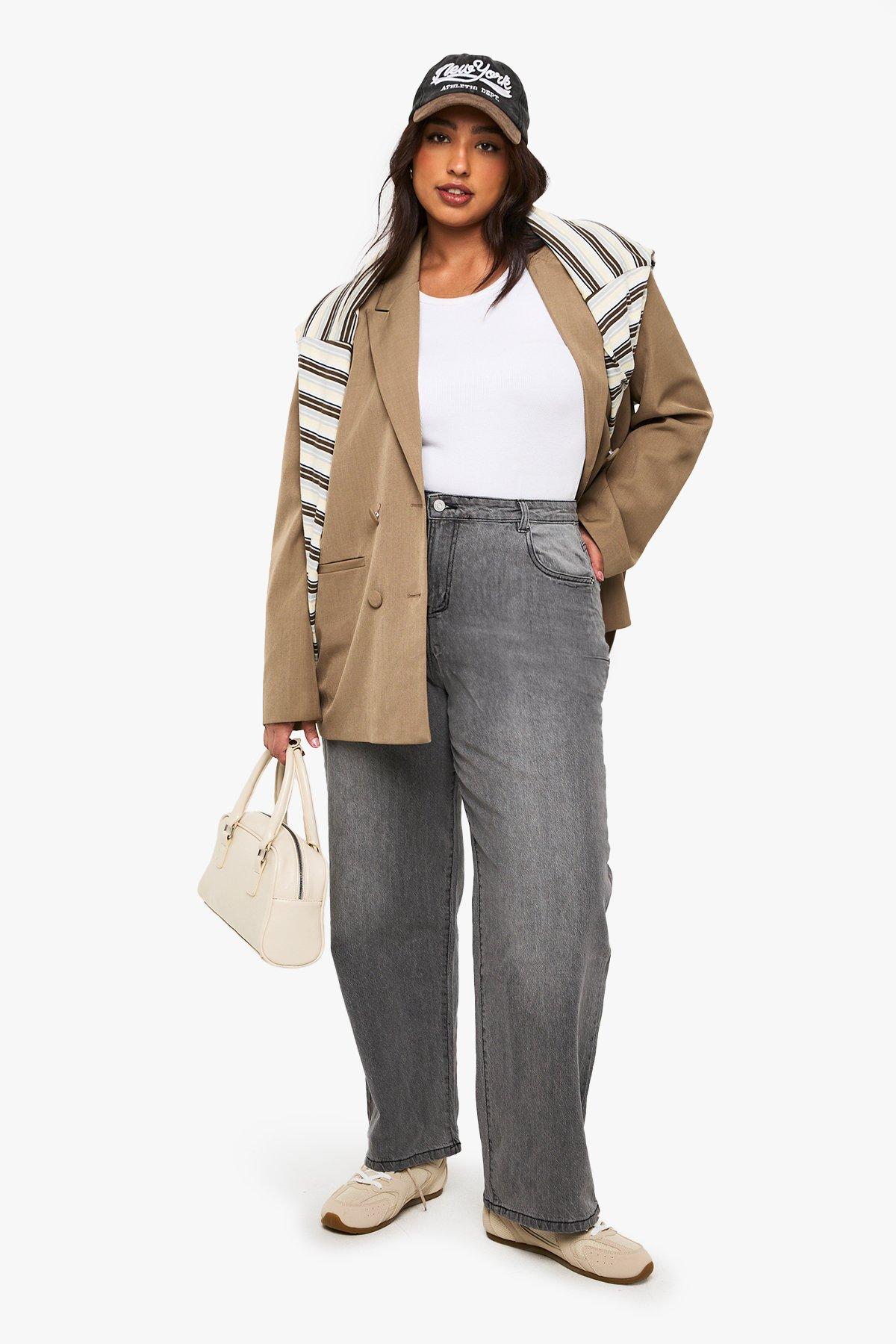 Boohoo Plus Basic Jeans Met Rechte Pijpen, Light Grey