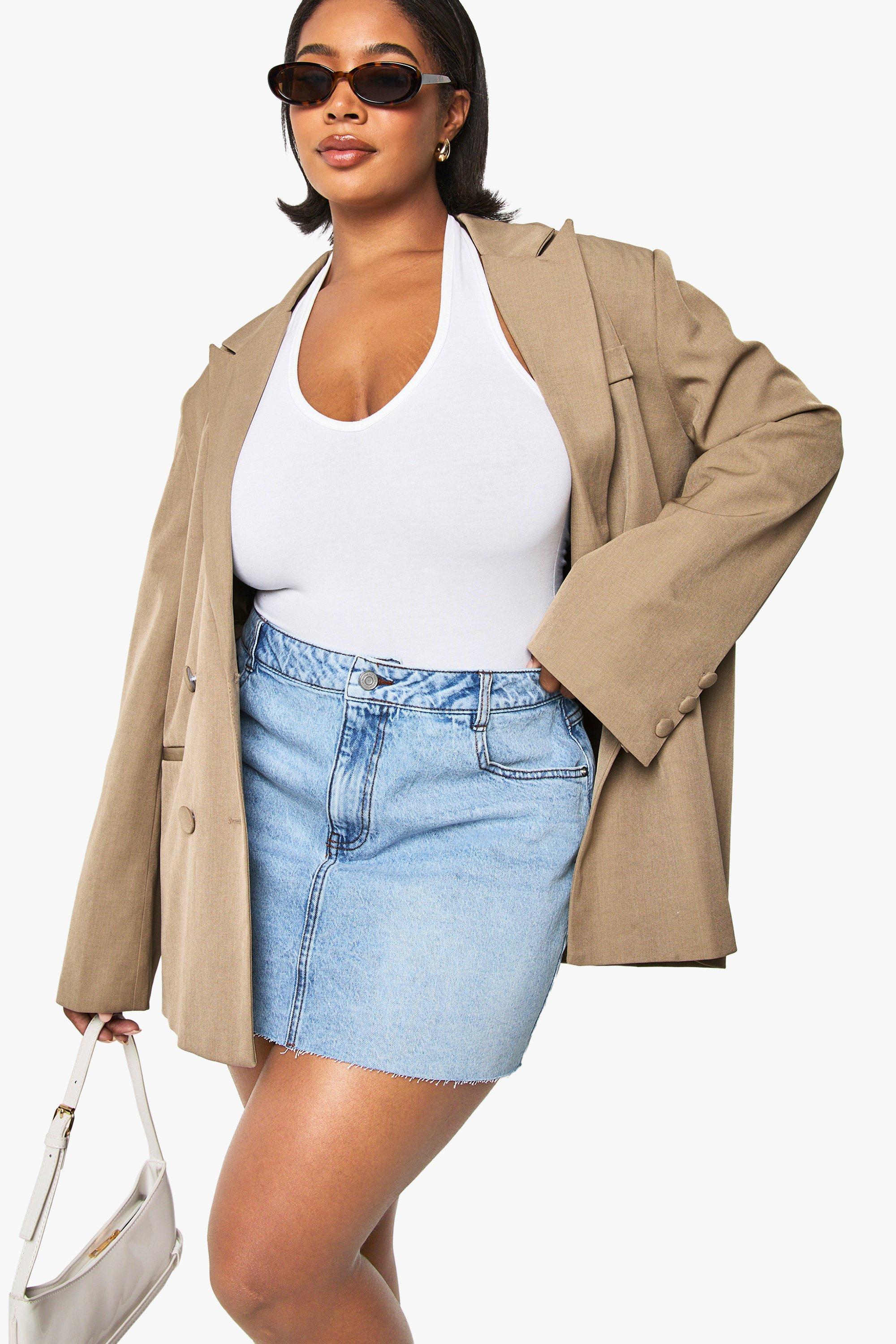 Boohoo Plus Mini Spijkerrokje, Light Wash