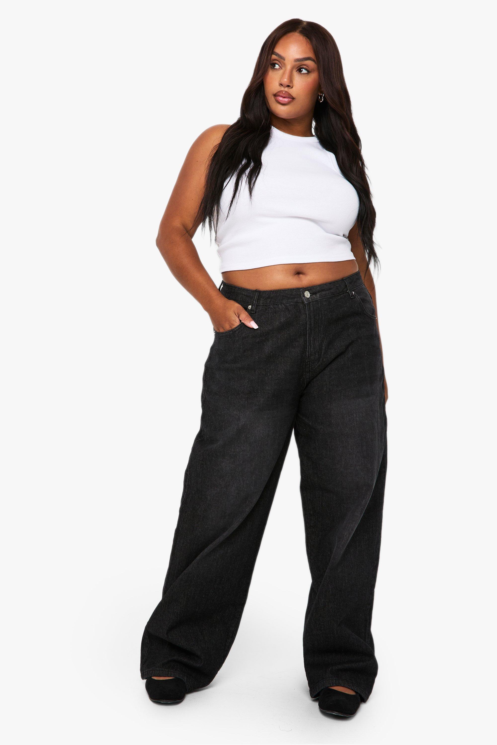 Boohoo Plus Basic Boyfriend Jeans, Washed Black
