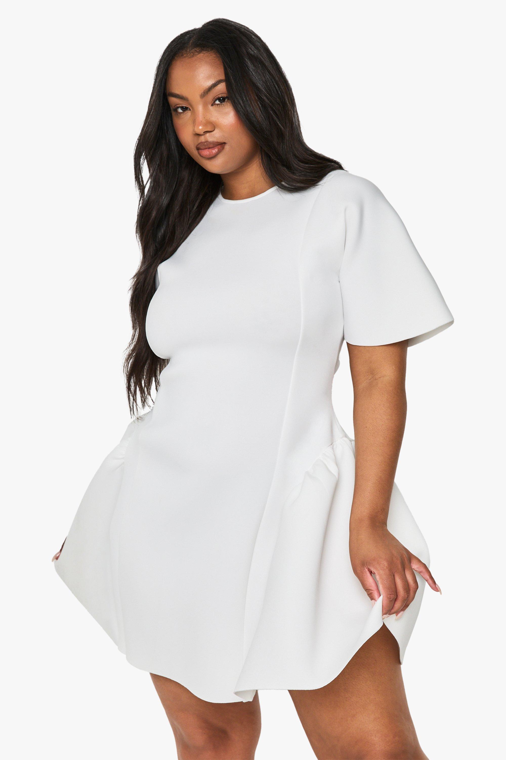 Image of Miniabito Skater Plus Size strutturato, Bianco