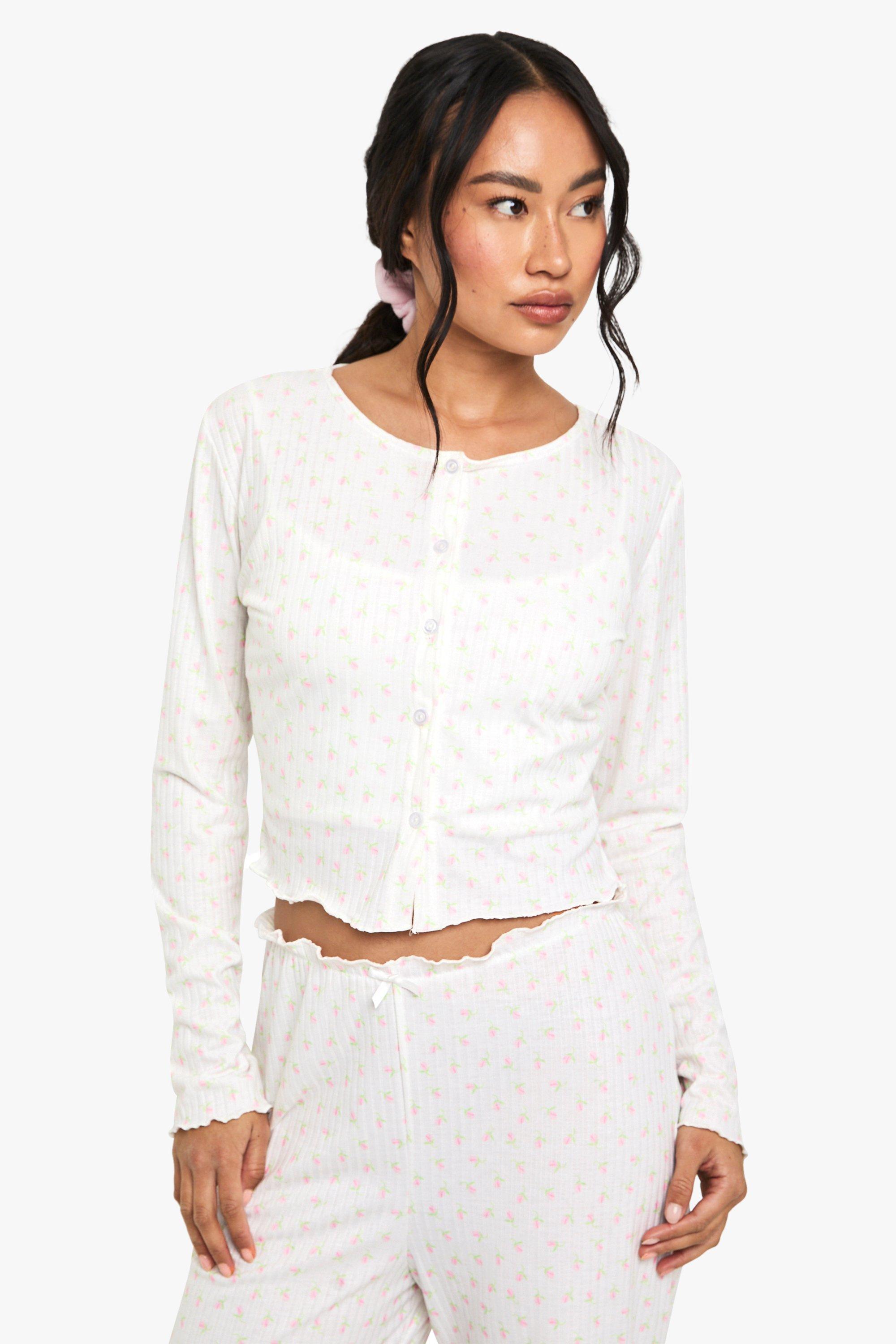 Image of Top Mix & Match a coste morbide a fiori con bottoni, Bianco
