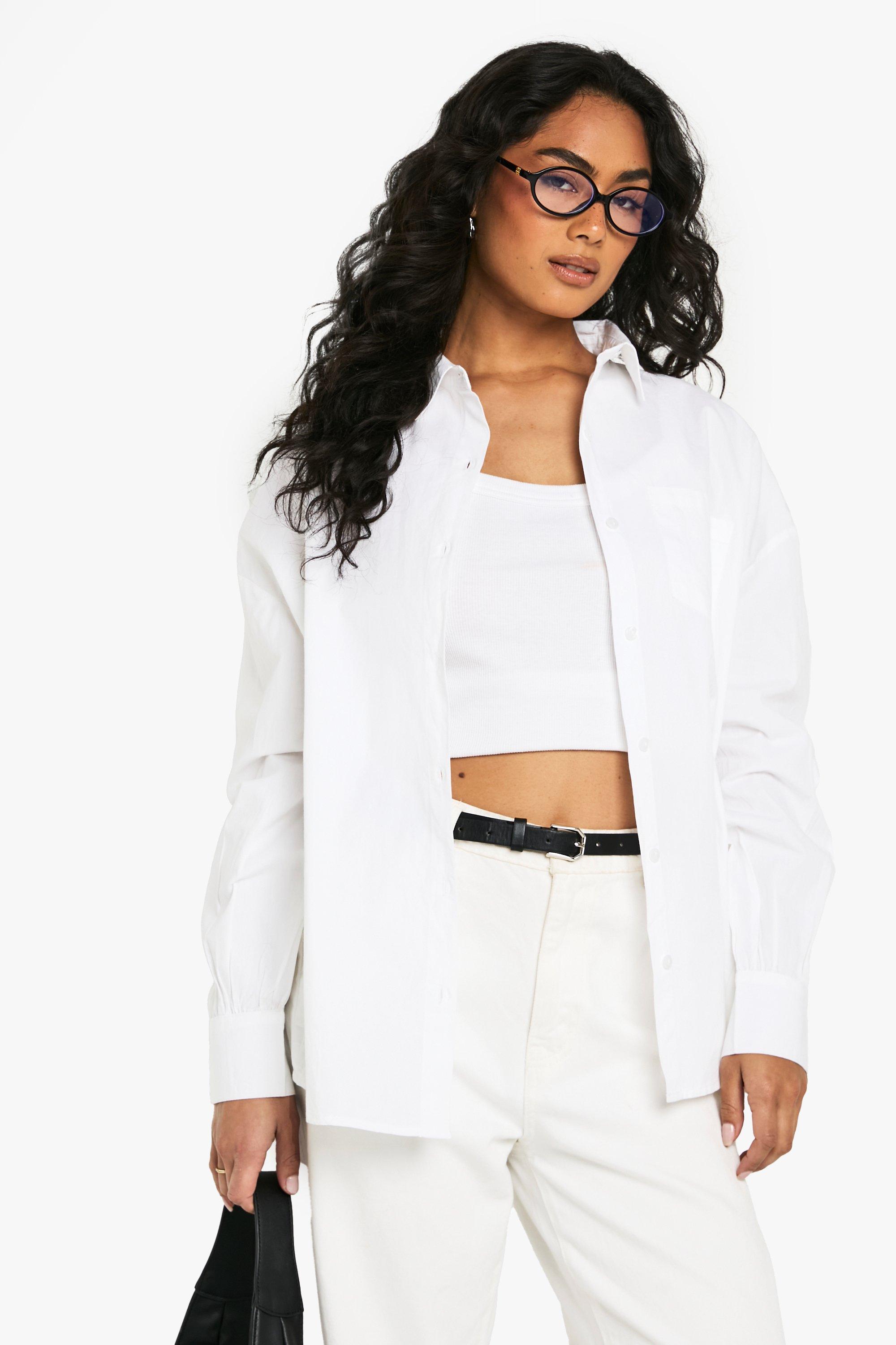 Image of Camicia oversize in cotone popeline Boohoo Basics, Bianco