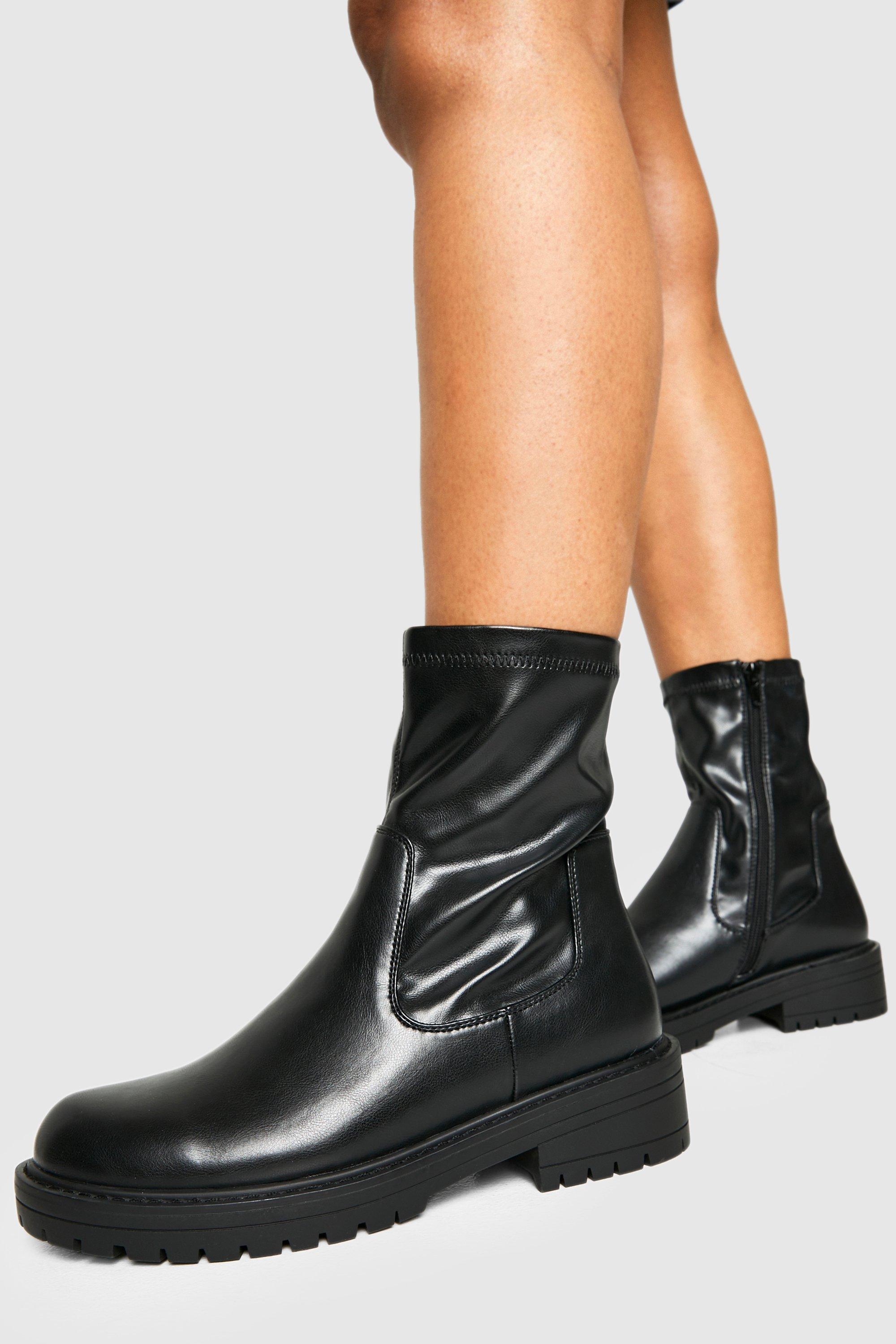 Image of Wide Fit Chunky Block Heel Shoe Boot, Nero