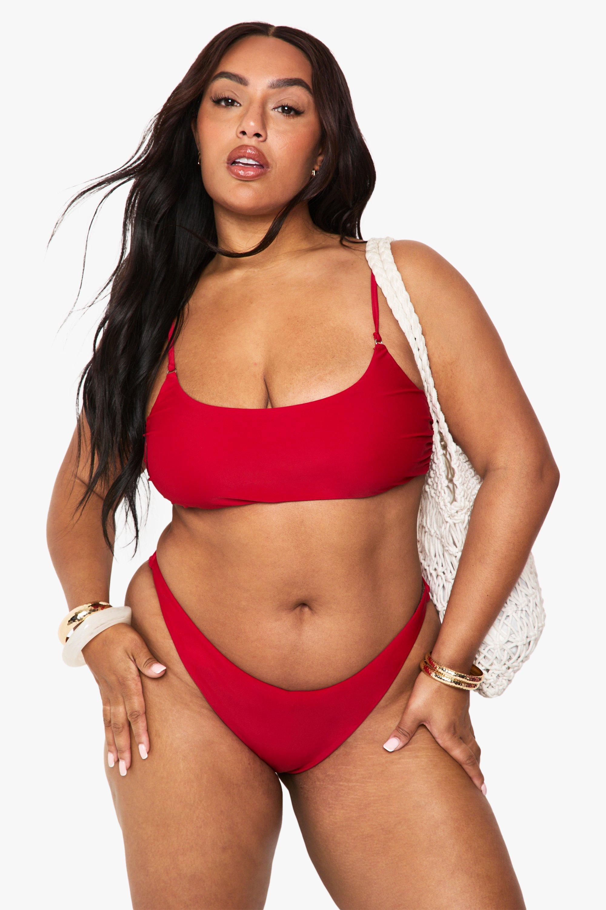 Boohoo Plus Swimwear Essentials V Front Brief, Red