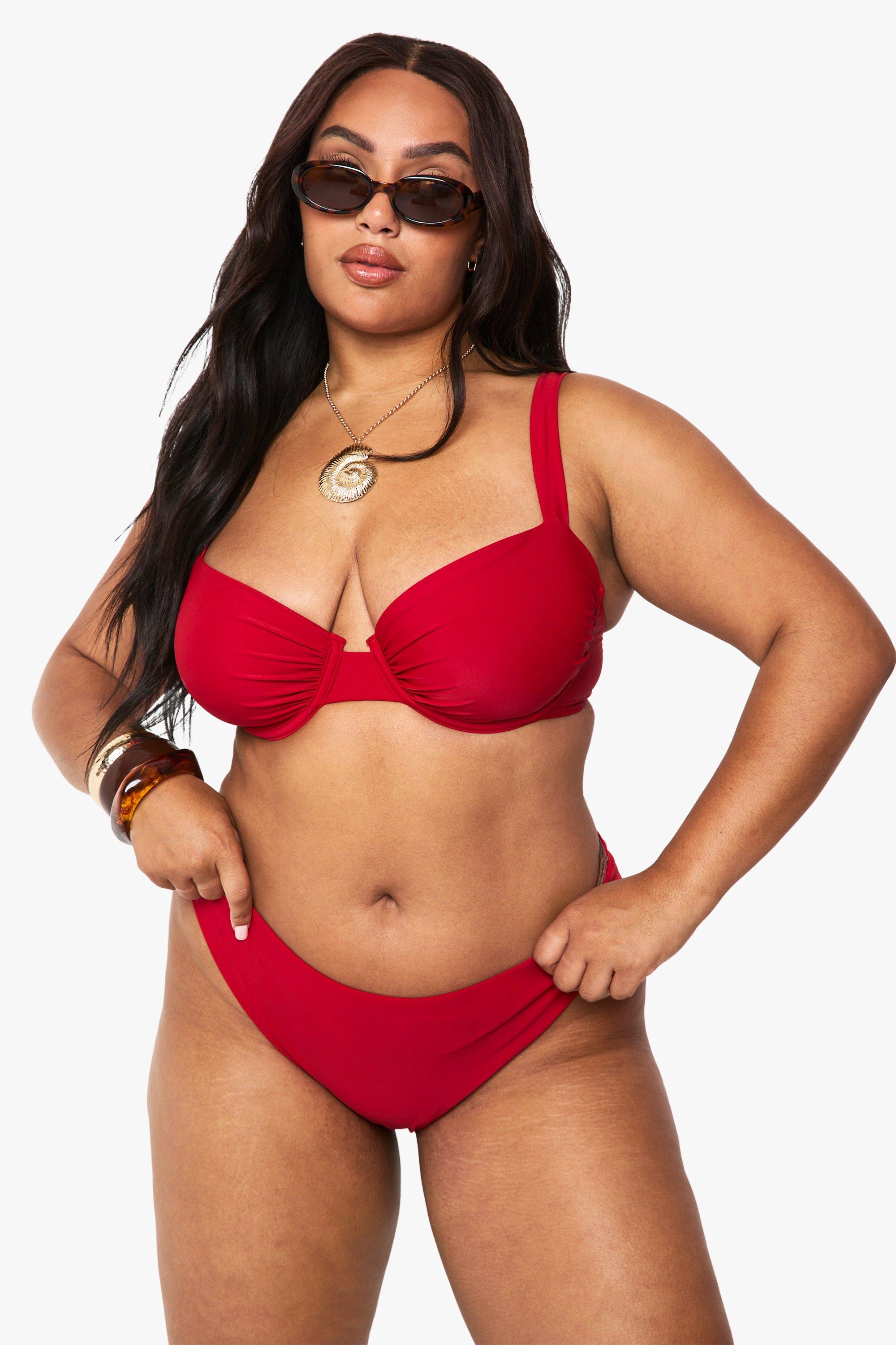 Boohoo Plus Swimwear Essentials High Waist Brief, Red