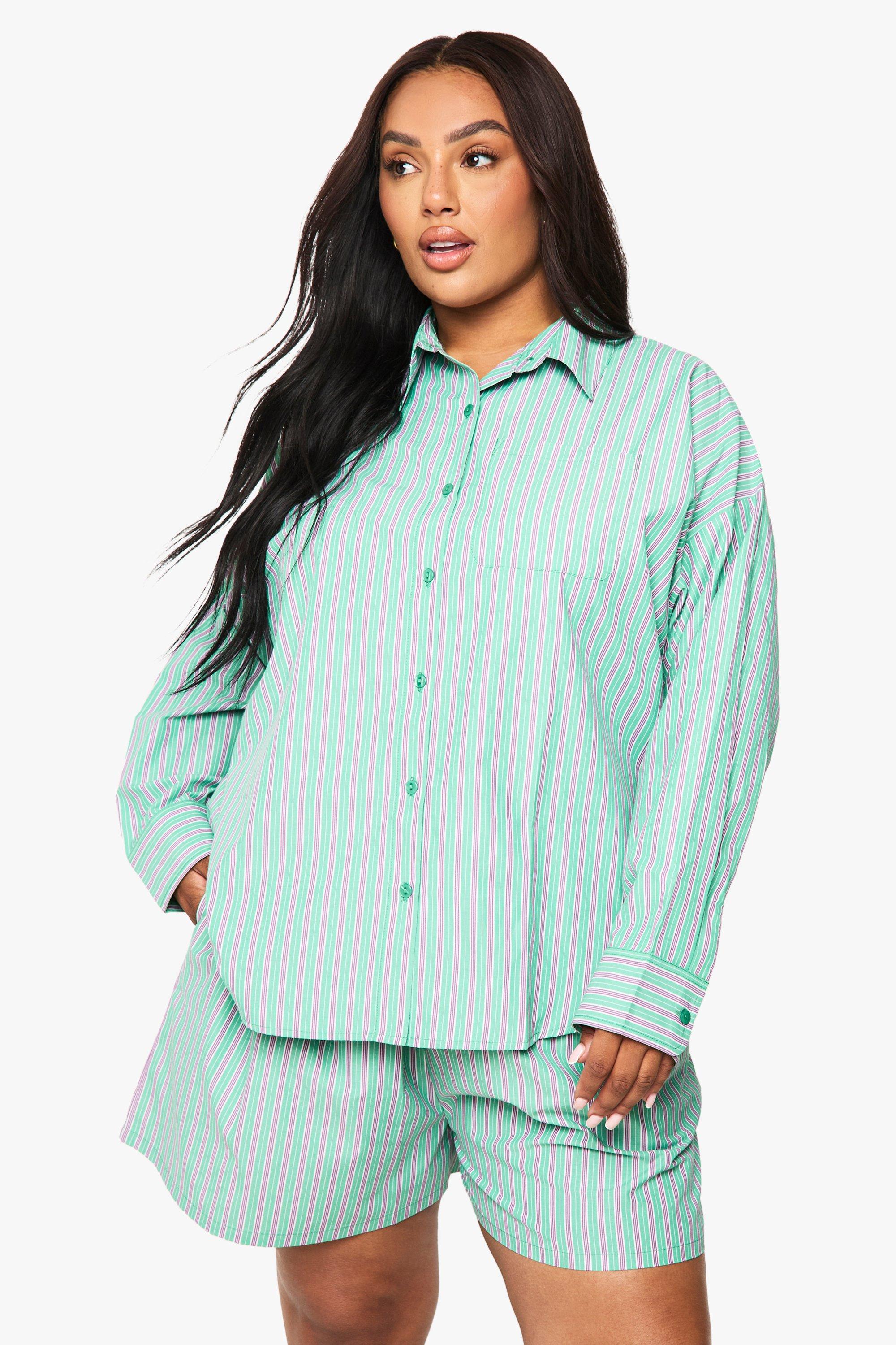 Image of Camicia Plus Size oversize a righe, Verde