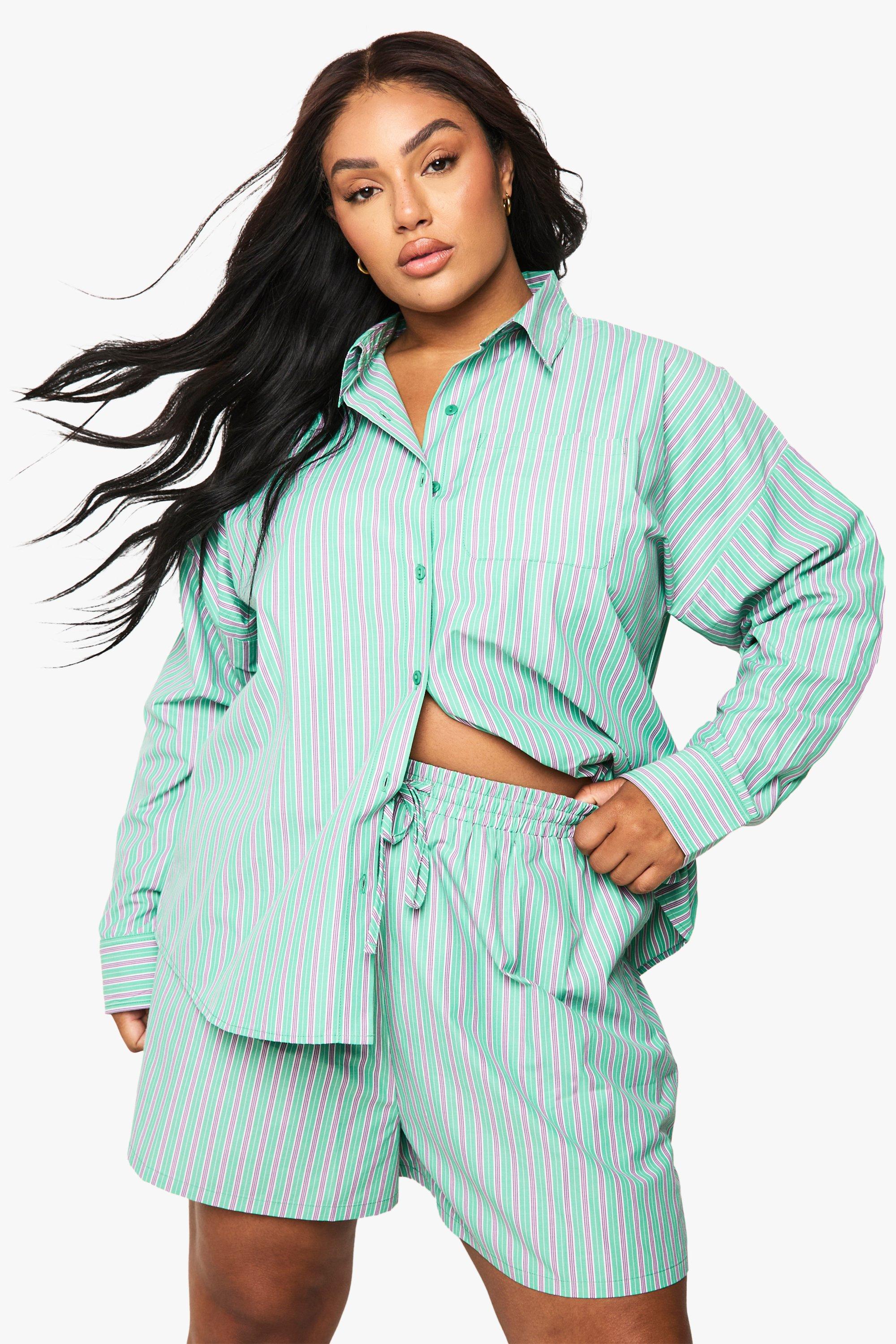 Image of Boxer Plus Size a righe intessute, Verde