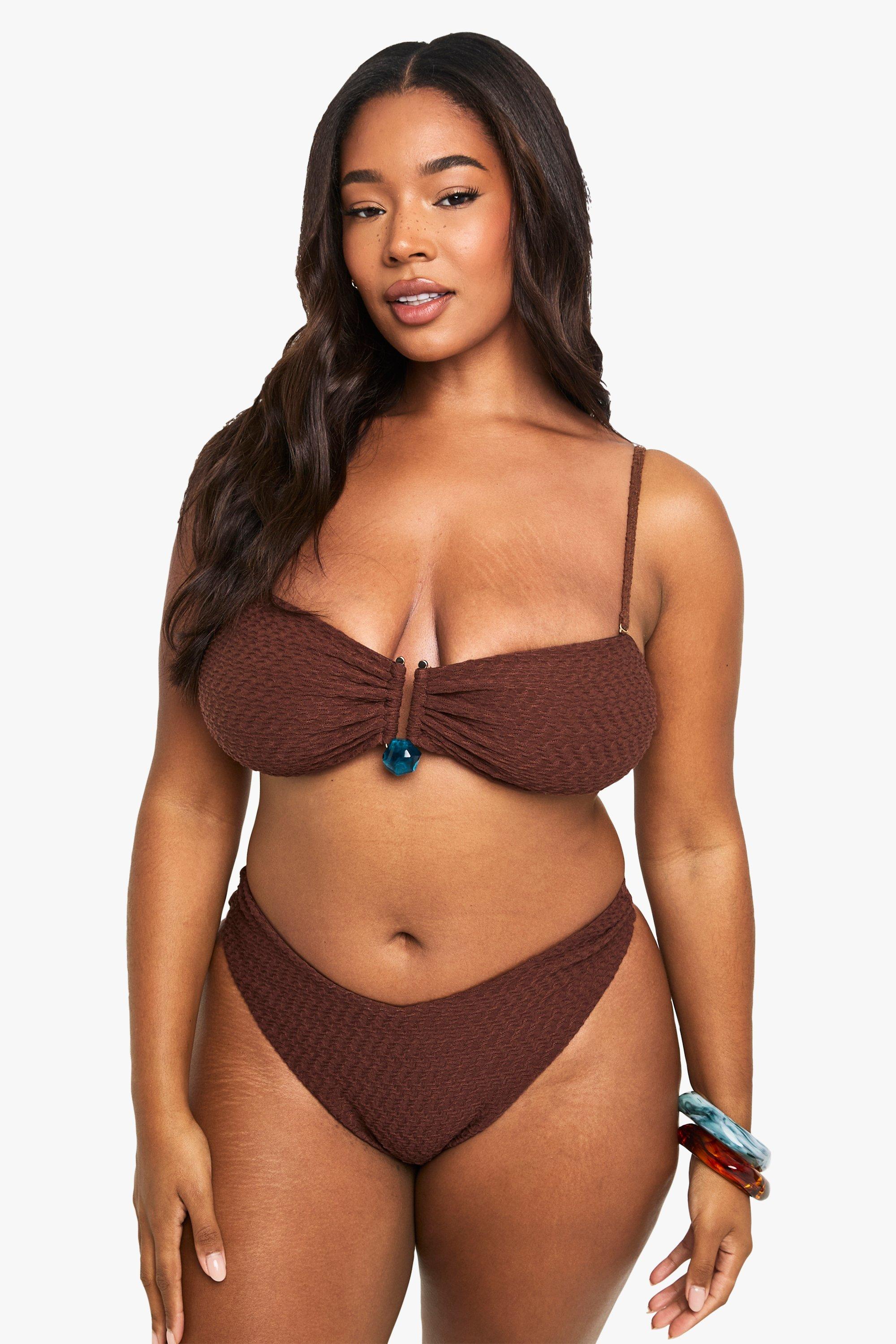 Boohoo Plus Gekreukelde Bandeau Top Met Steentjes, Chocolate