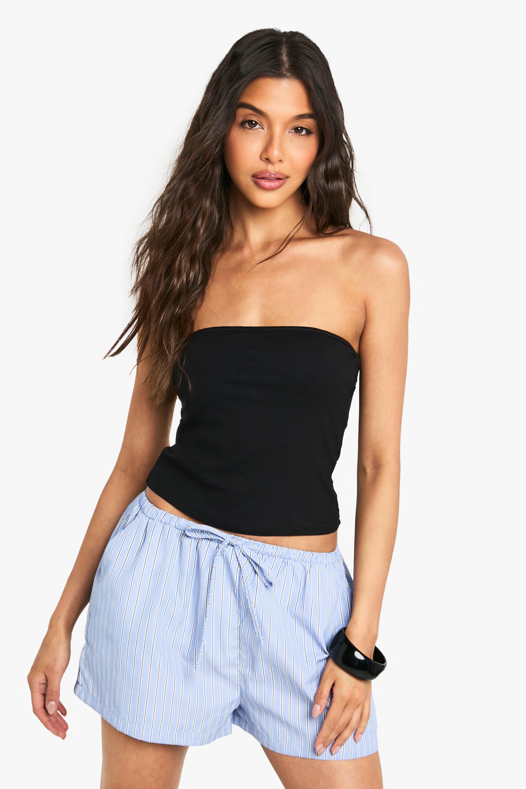 Boohoo Gewatteerde Zacht Geribbelde Bandeau Top, Black