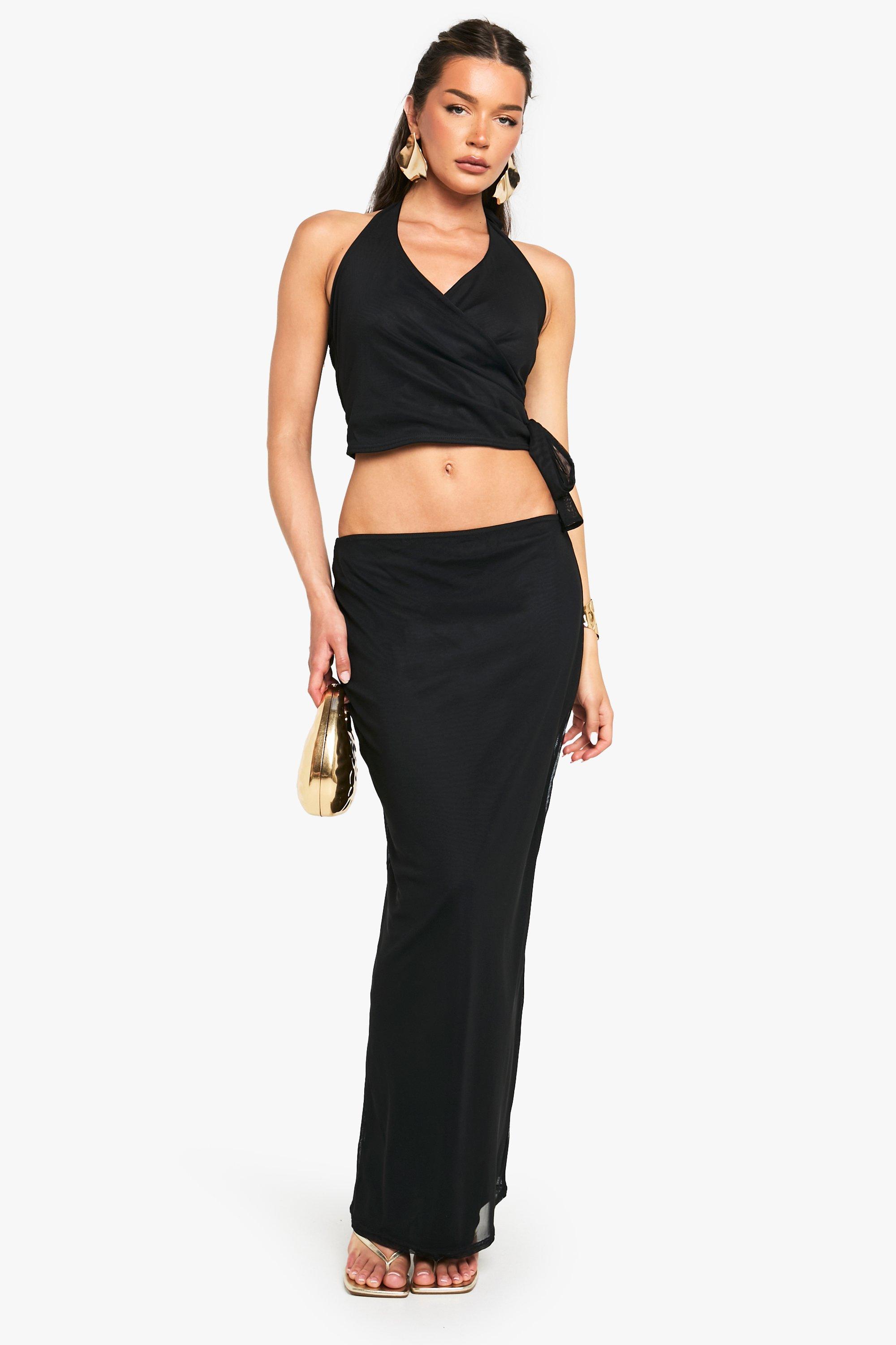 Boohoo Mesh Maxi Rok, Black