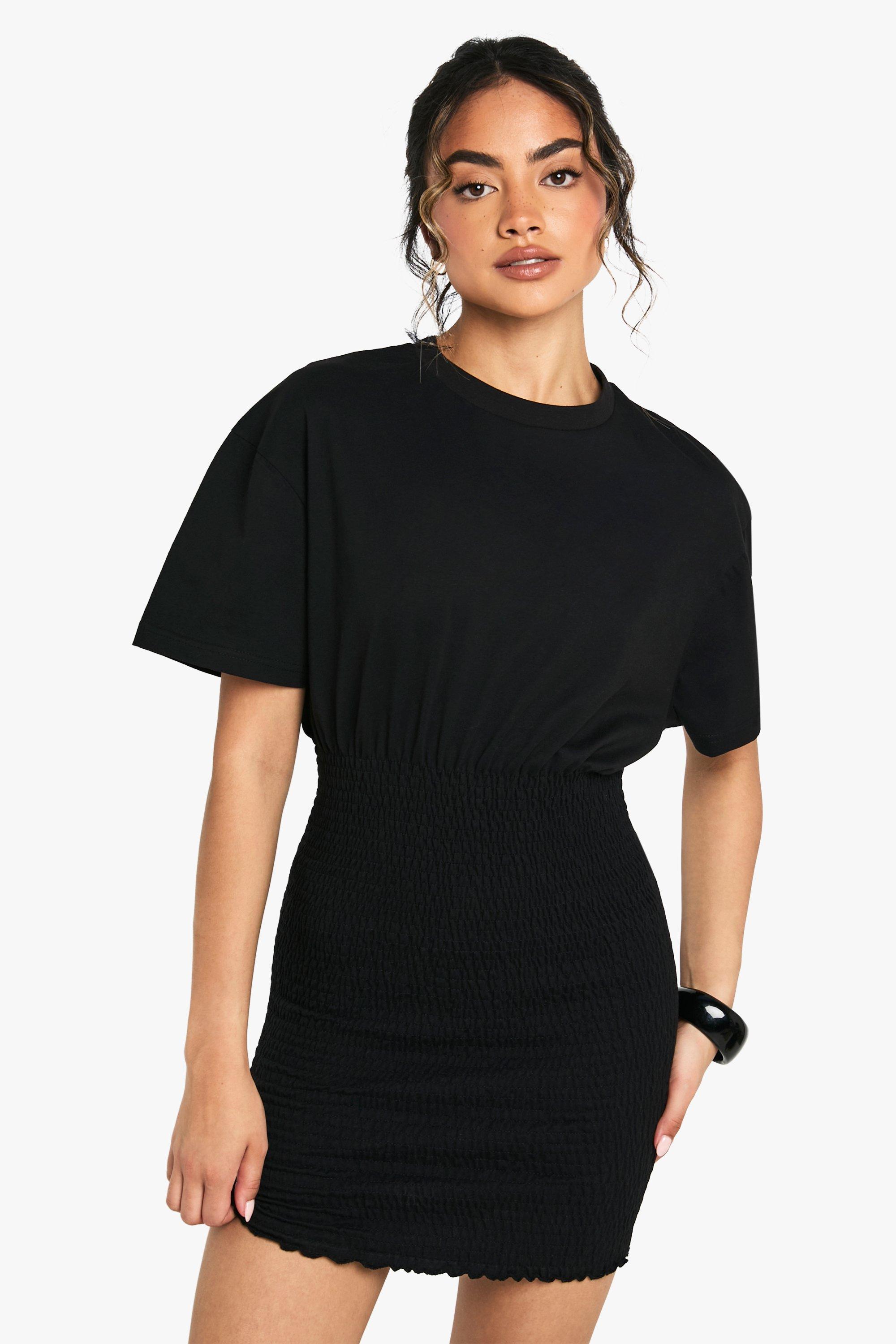 Boohoo Shirred T-Shirt Dress, Black
