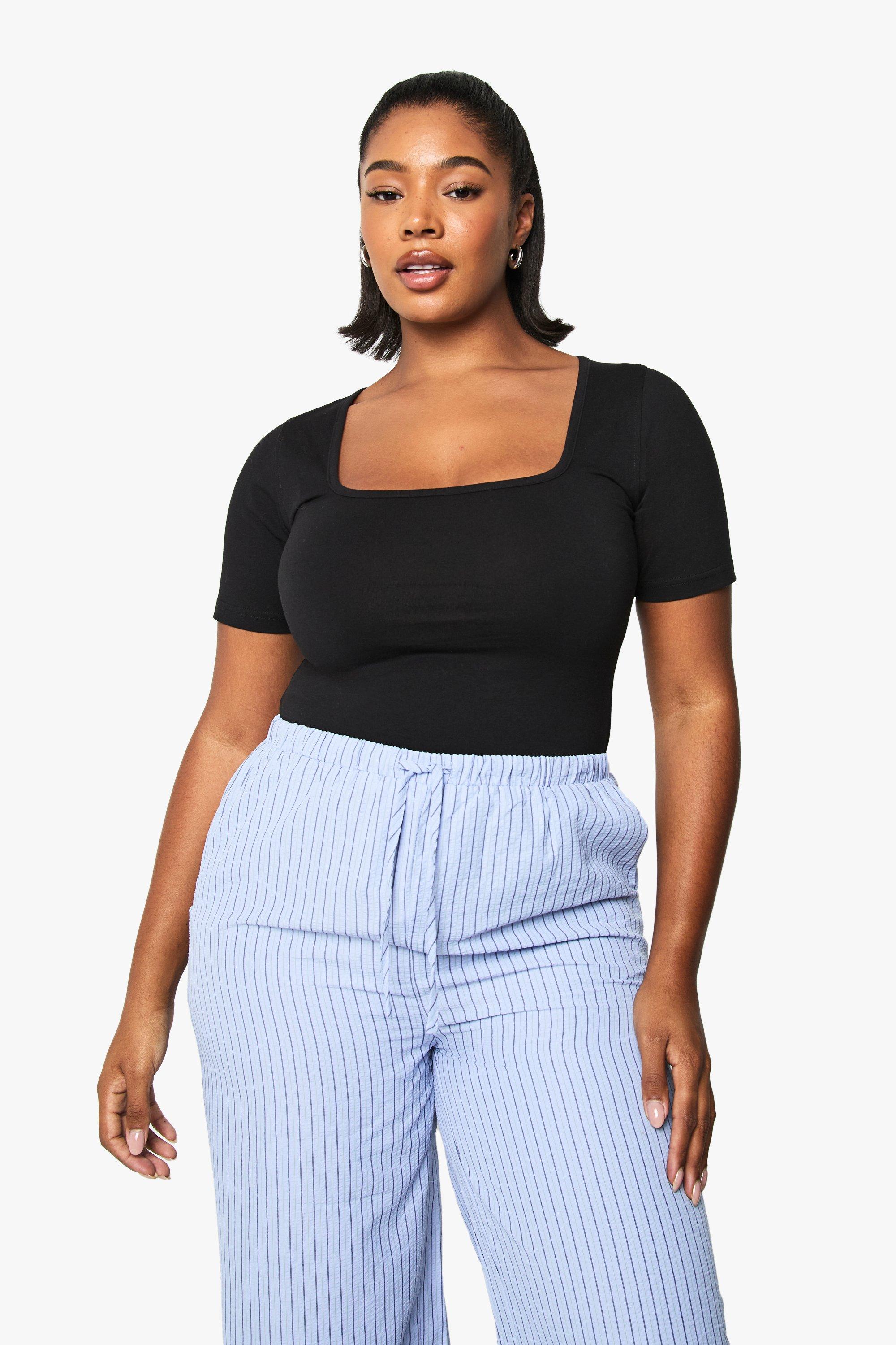 Image of Body Plus Size in cotone con scollo quadrato, Nero