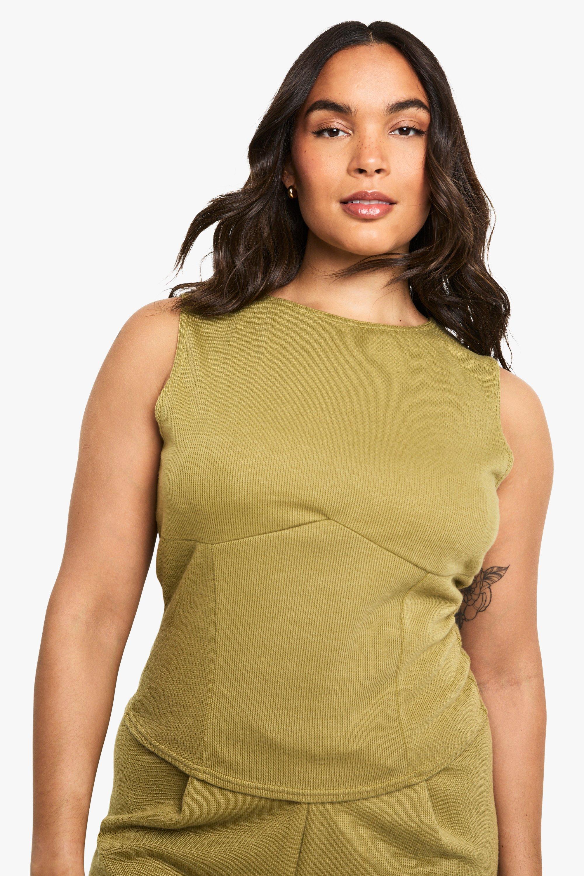 Image of Plus Knitted Seam Detail Top, Verde
