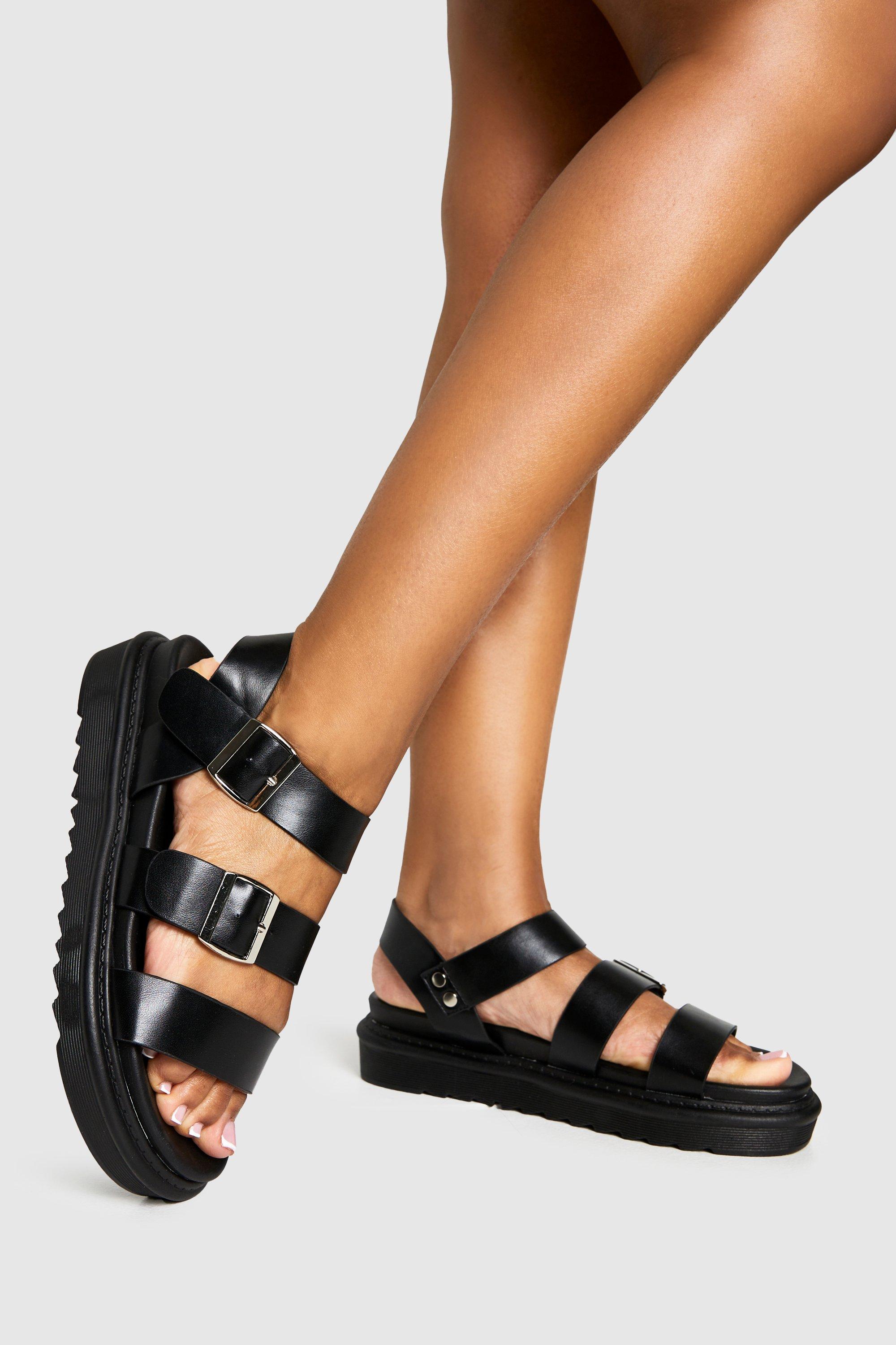 Boohoo Dikke Sandalen Met Drie Bandjes, Black