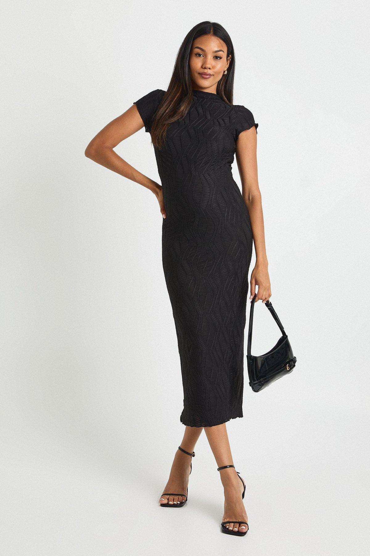 Image of Tubino longuette Premaman in jacquard con trama in rilievo, Nero