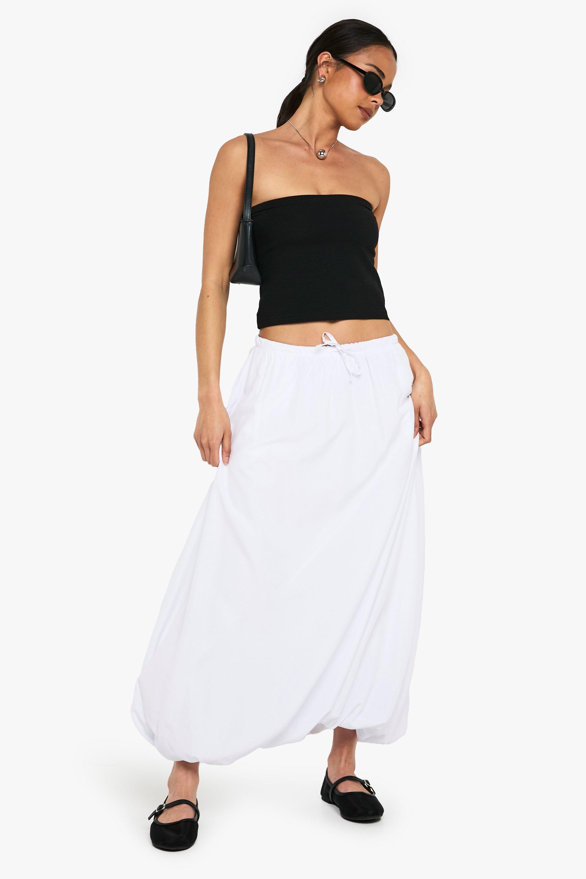 Boohoo Geweven Maxi Rok Met Bolletjes Zoom, White