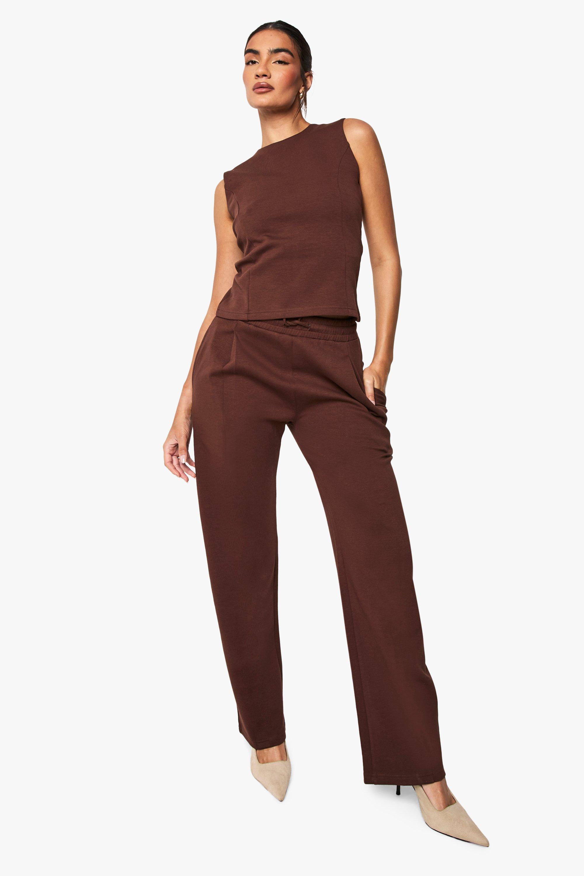 Image of Pantaloni tuta dritti con cuciture intrecciate frontali, Brown