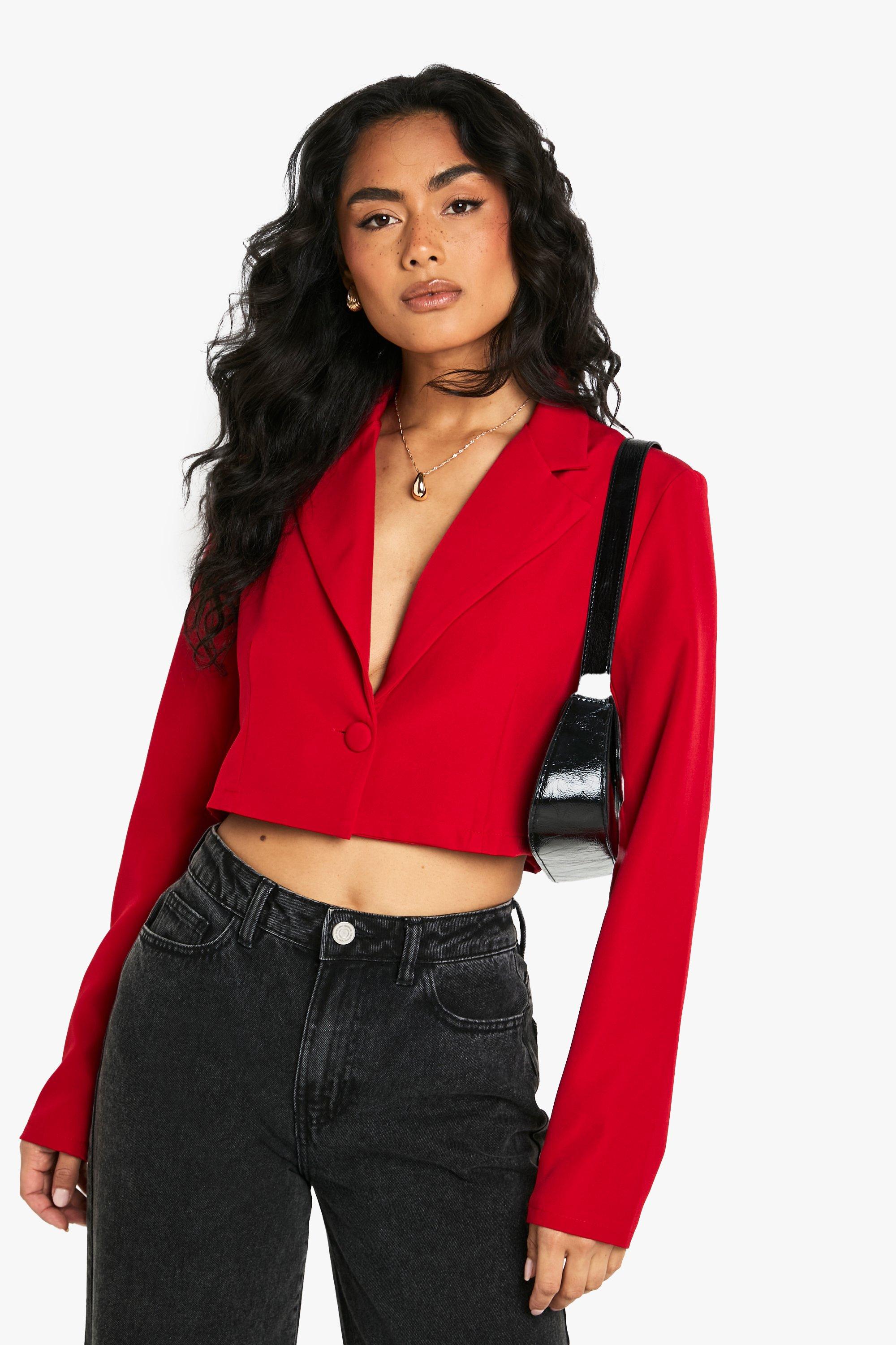 Boohoo Korte Basic Geweven Baggy Blazer, Red
