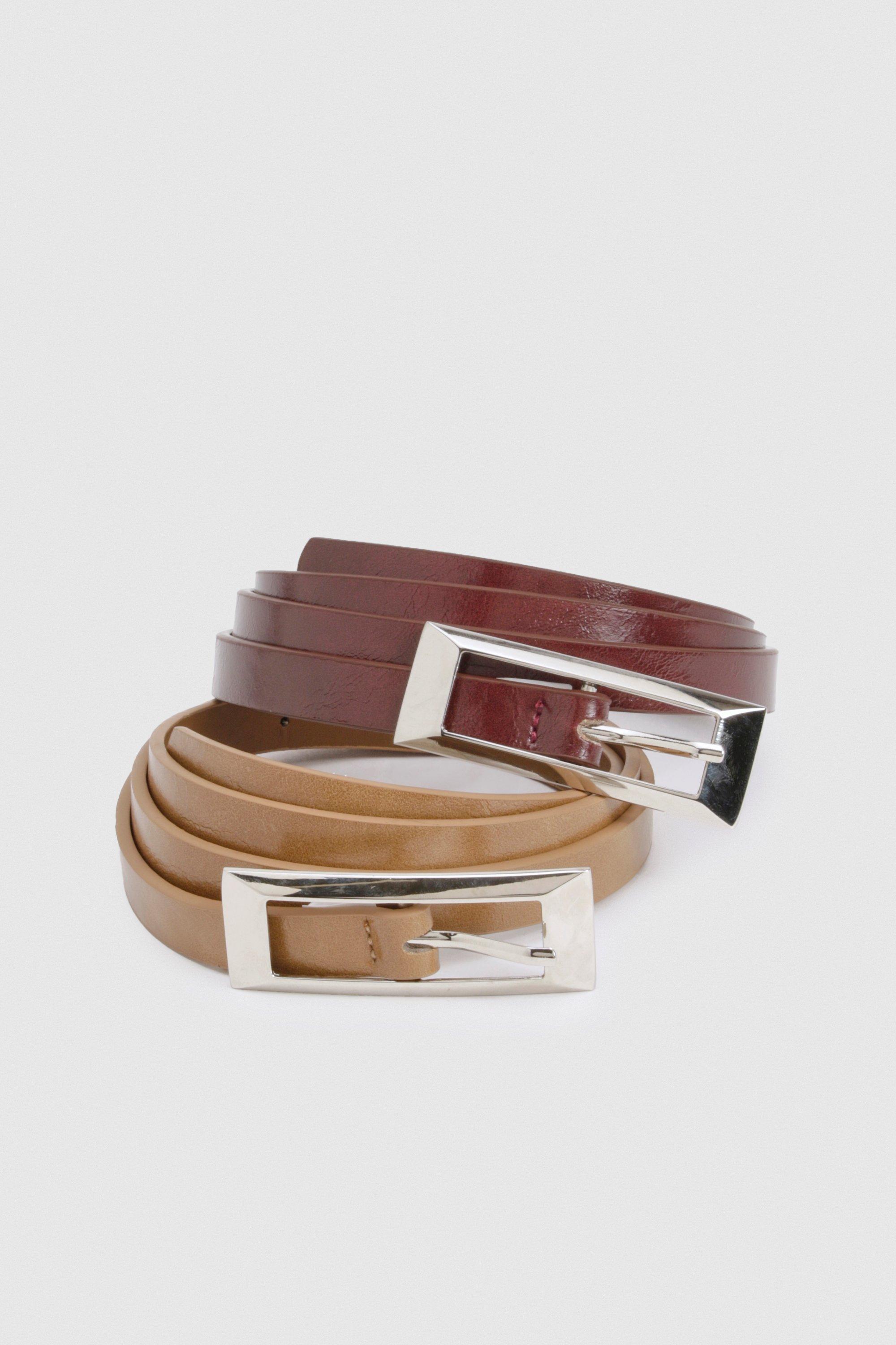 Boohoo Silver Buckle Skinny Belt 2 Pack, Multi