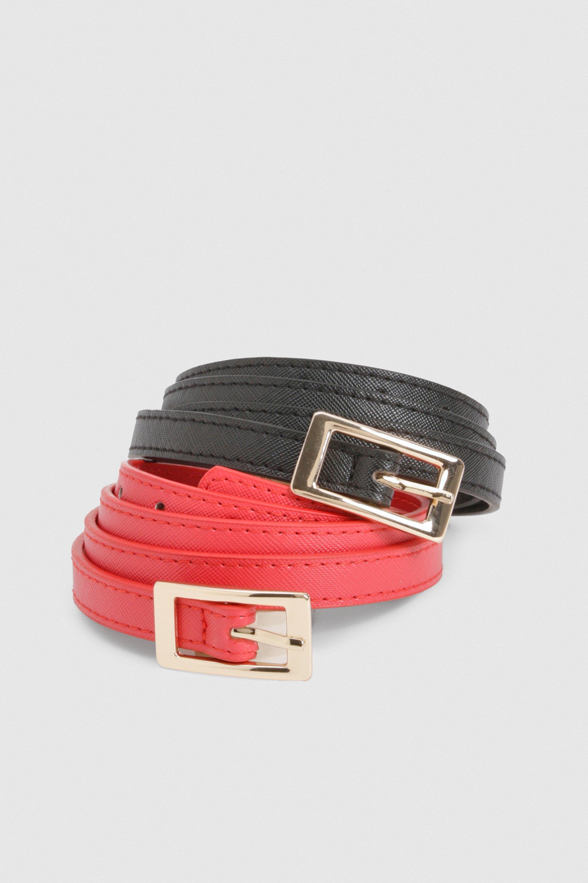 Boohoo Gold Buckle Skinny Belt 2 Pack, Multi