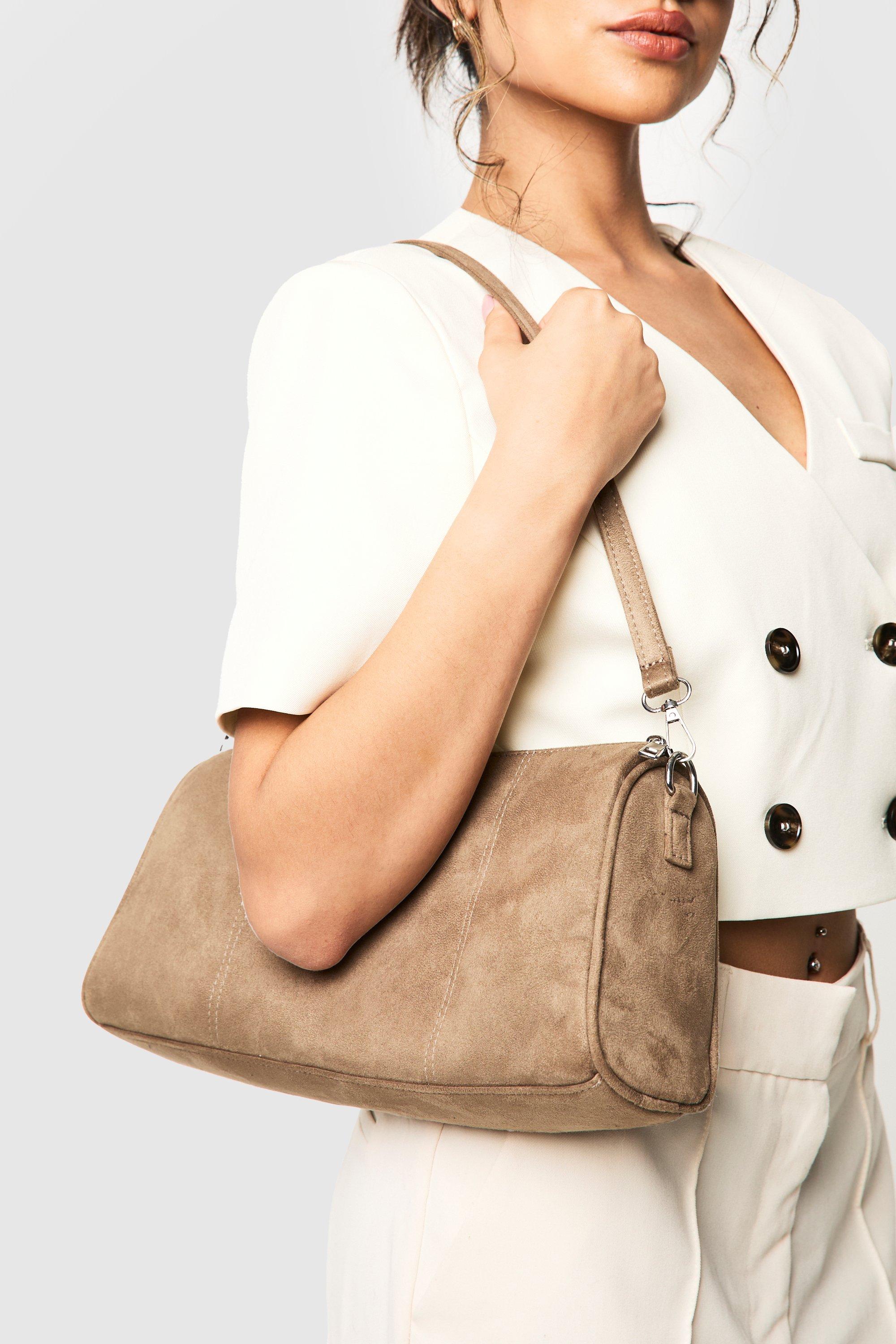 Image of Borsa a spalla extra comoda in scamosciato sintetico, Beige