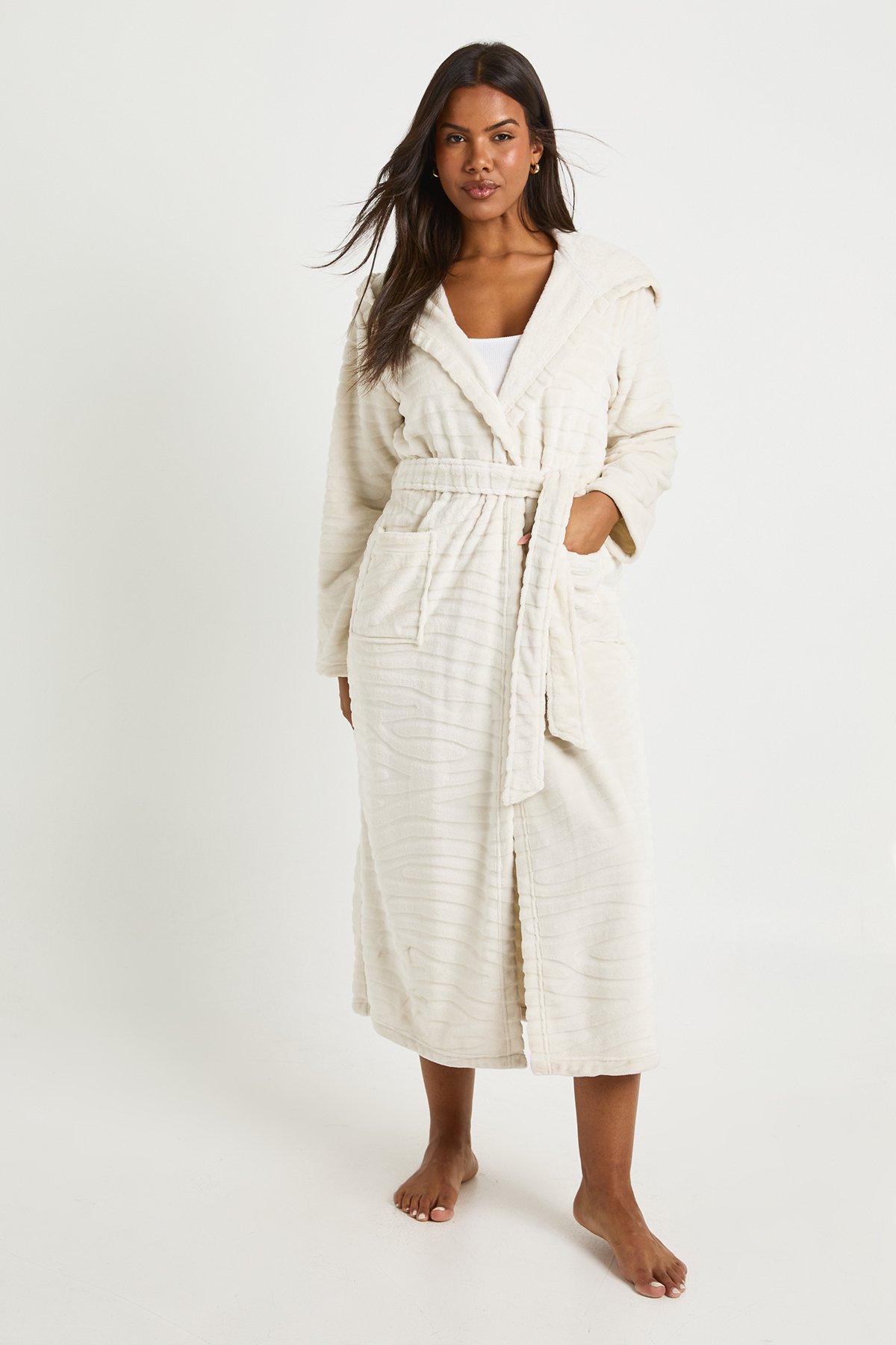 Image of Animal Print Jacquard Hooded Long Dressing Gown, Tan
