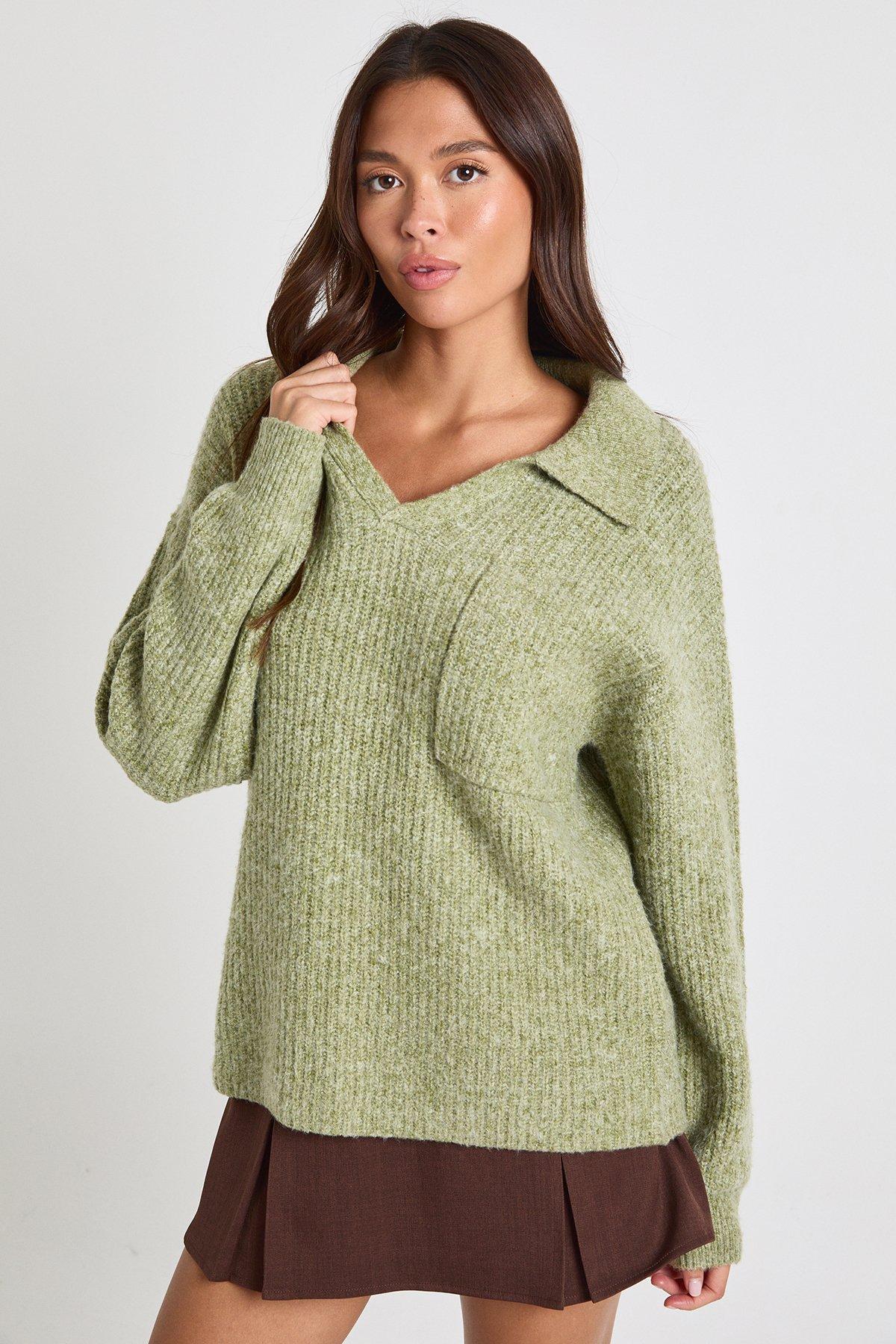 Image of Super Soft Rib Knit Pocket Detail Oversized Jumper, Verde