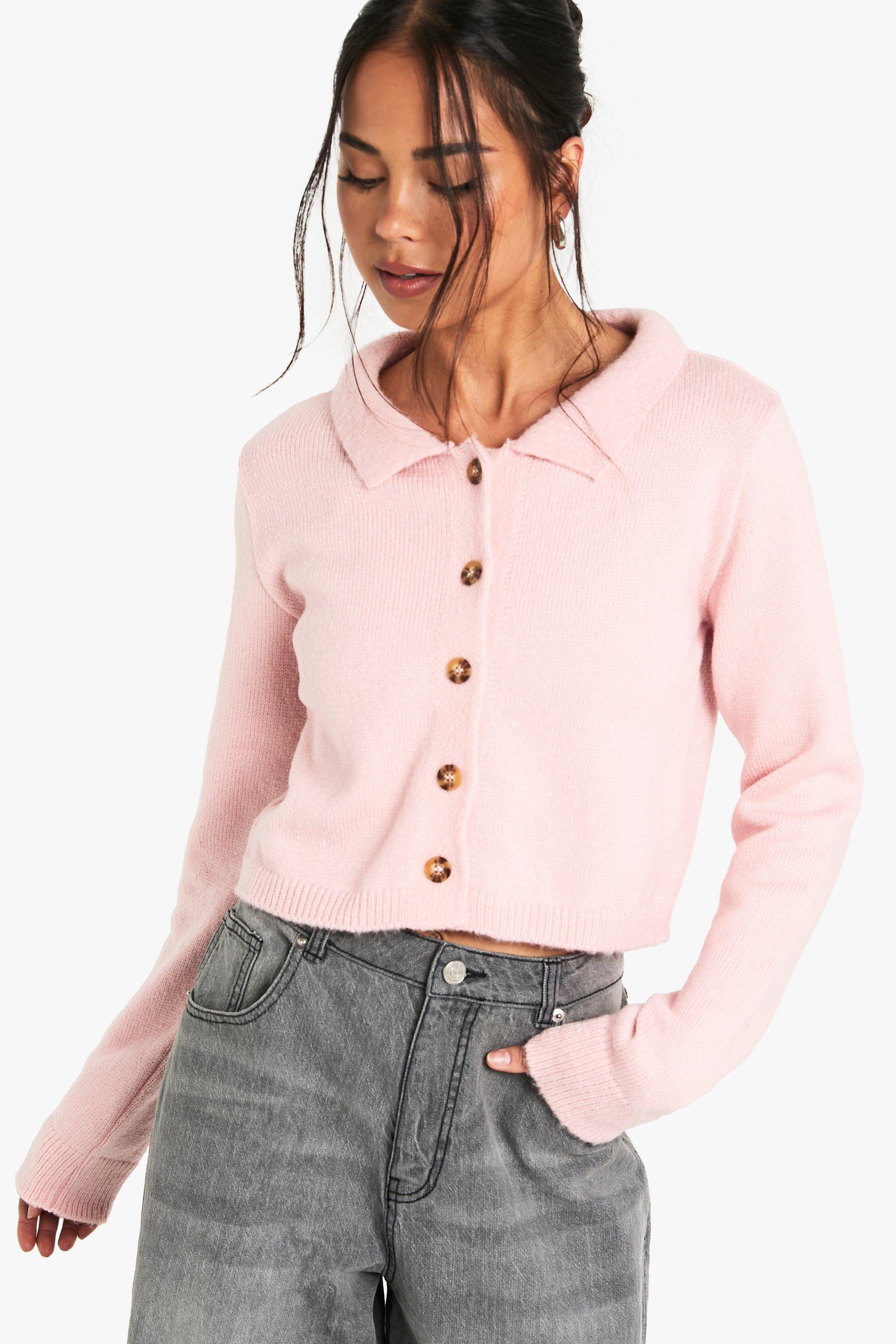 Boohoo Gebreide Cardigan Met Kraag En Knopen, Pink