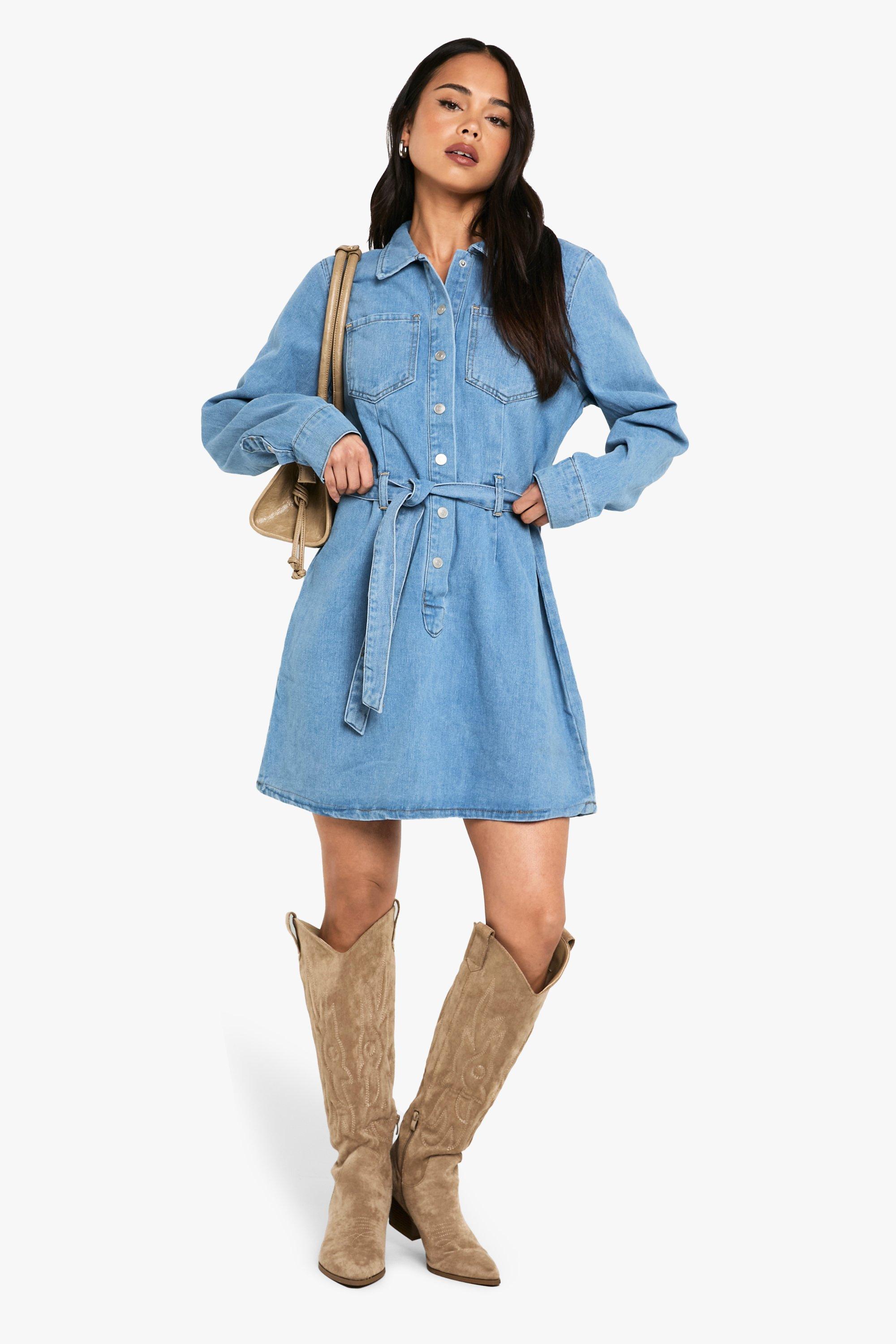 Boohoo Spijkerblouse Jurk, Light Blue