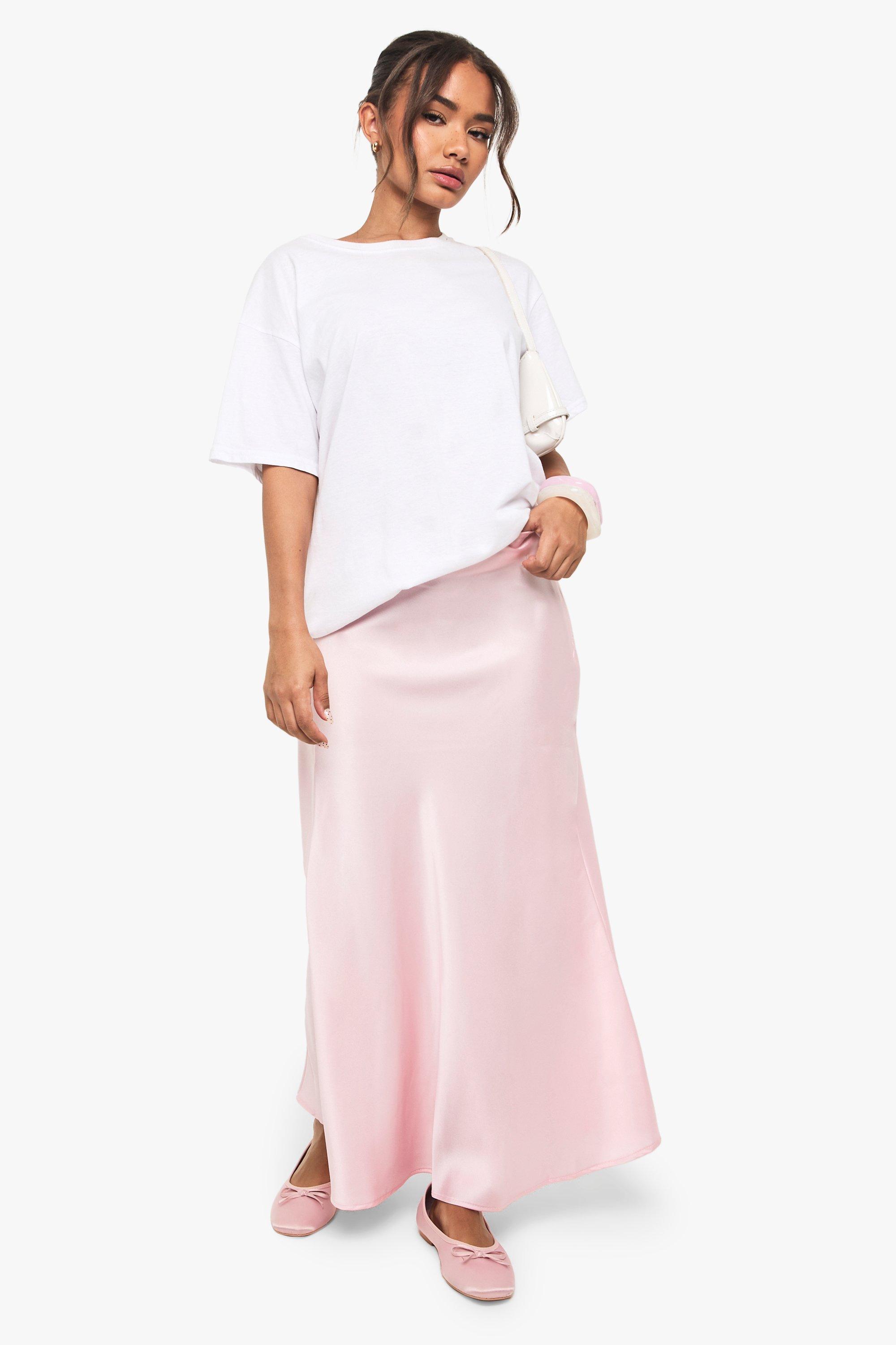 Boohoo Satijnen Midaxi Rok, Light Pink