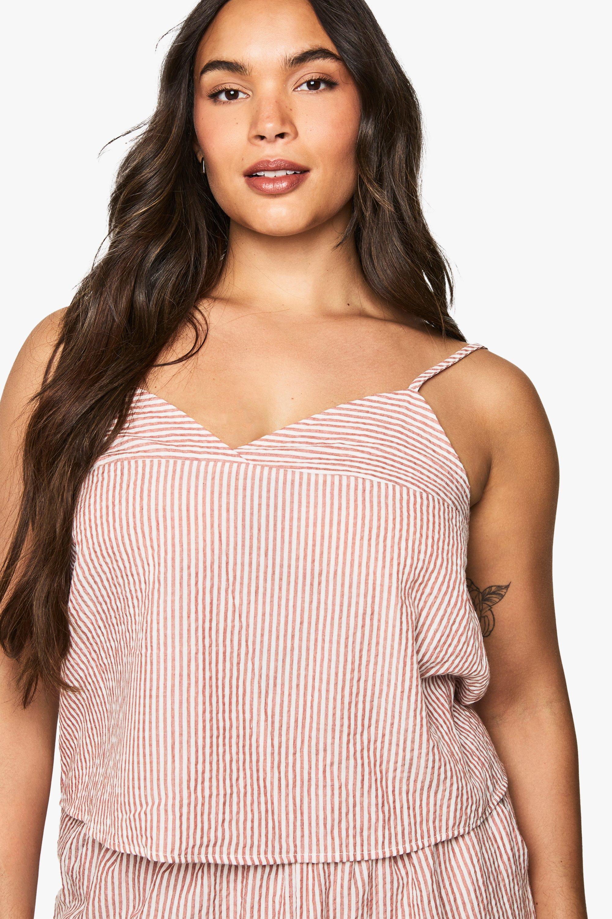 Image of Top Plus Size a righe intessute, Arancio