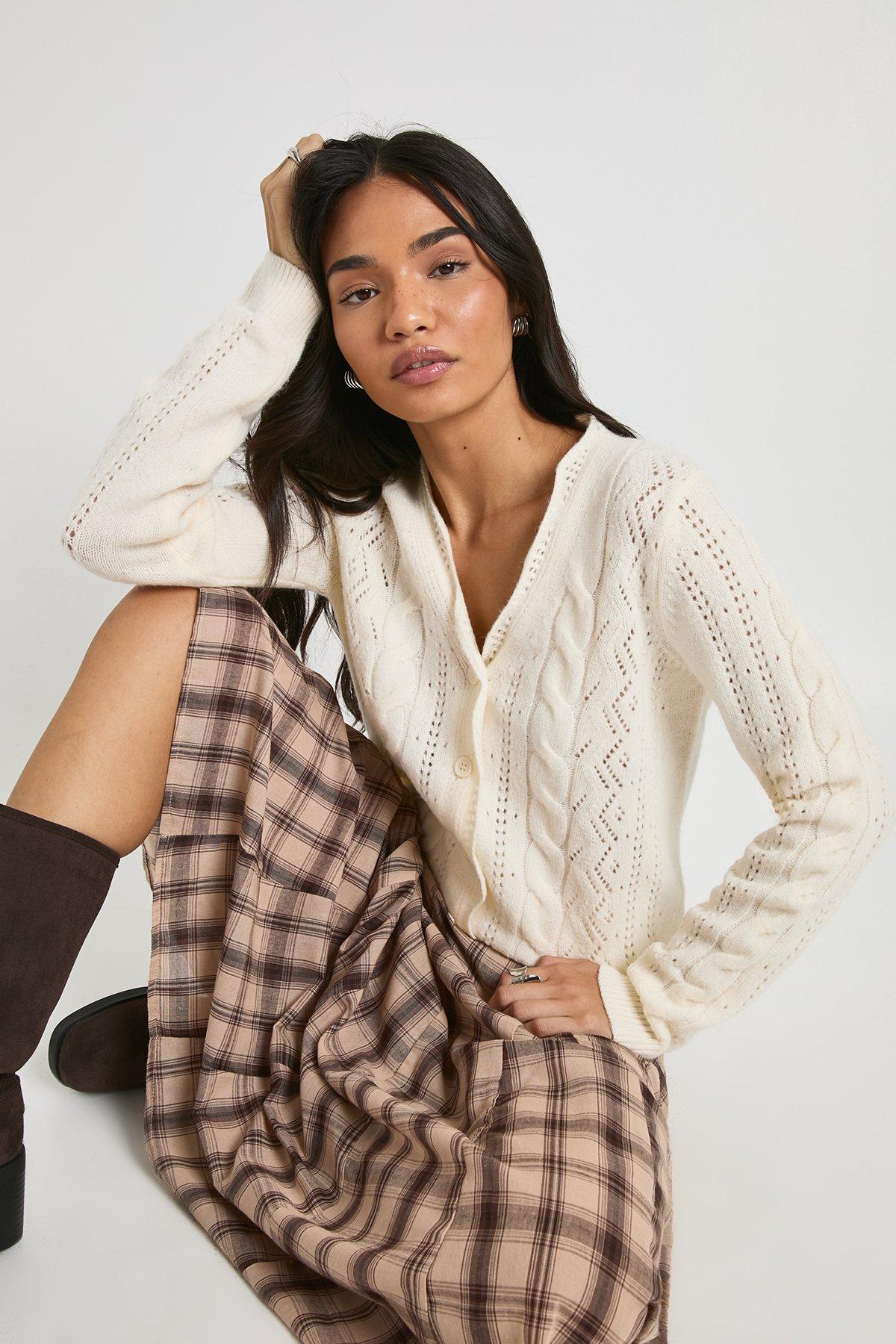 Image of Cable Detail Knitted Cardigan, Cream