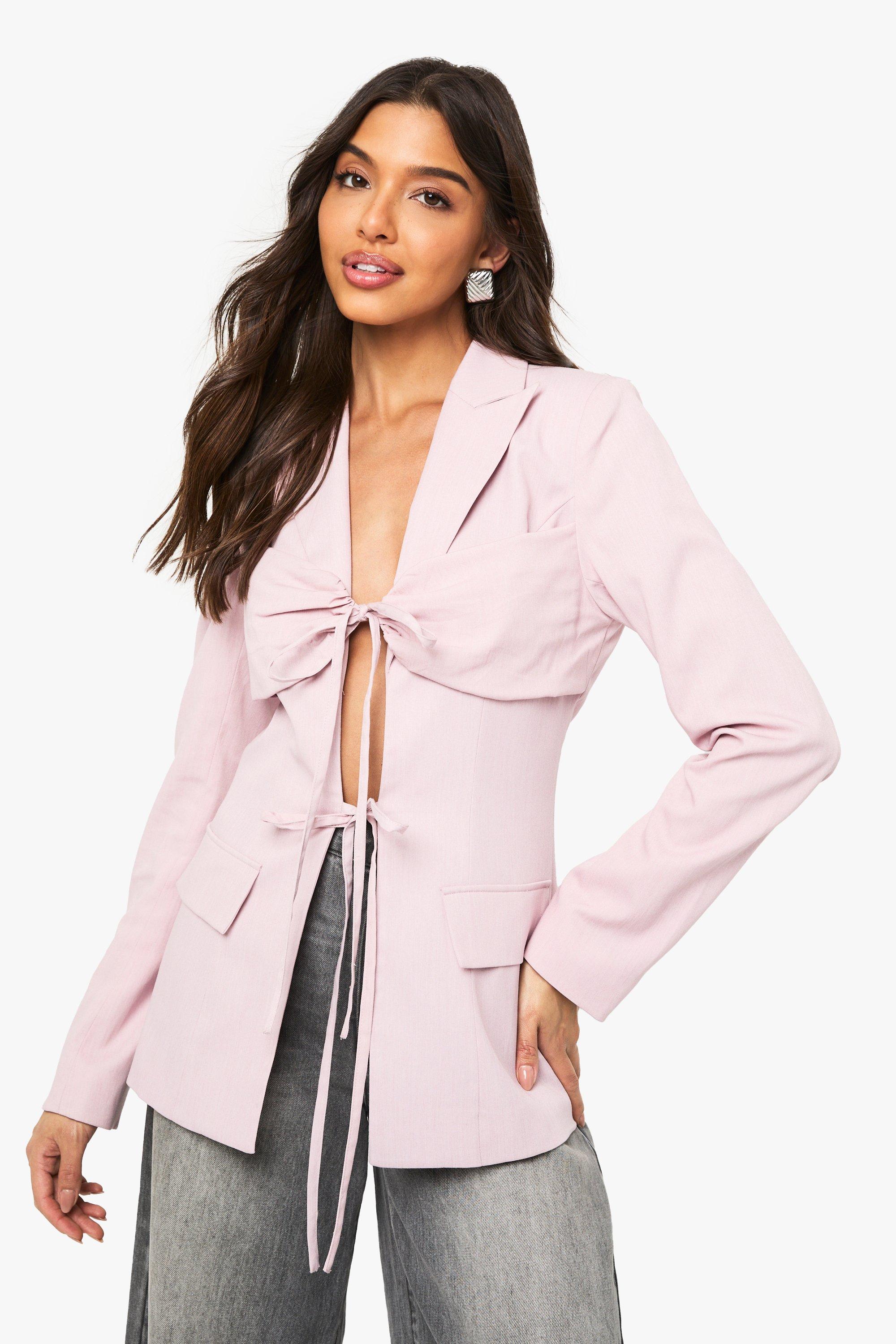 Boohoo Tie Front Detail Fitted Blazer, Pink