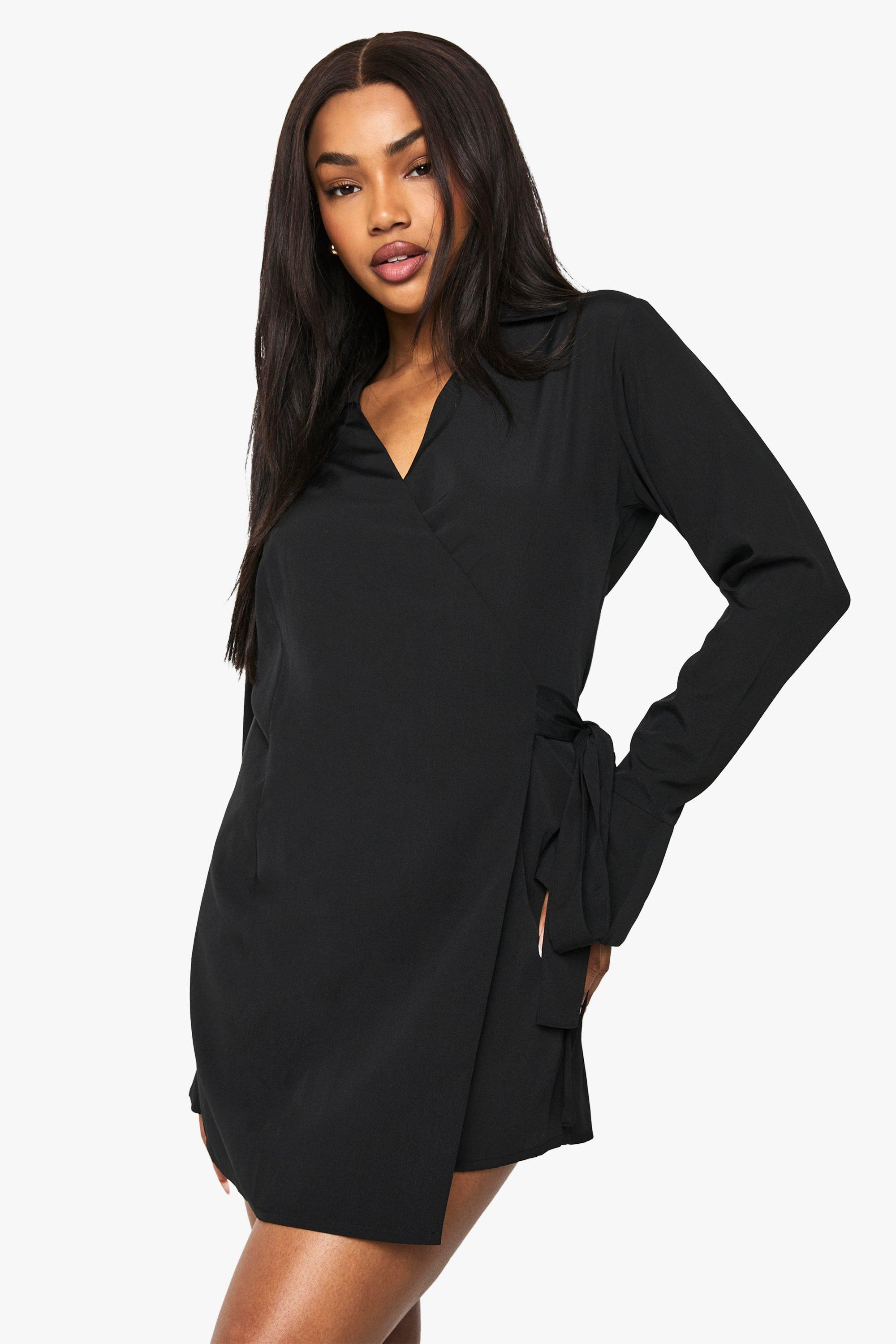 Boohoo Wrap Shirt Dress, Black