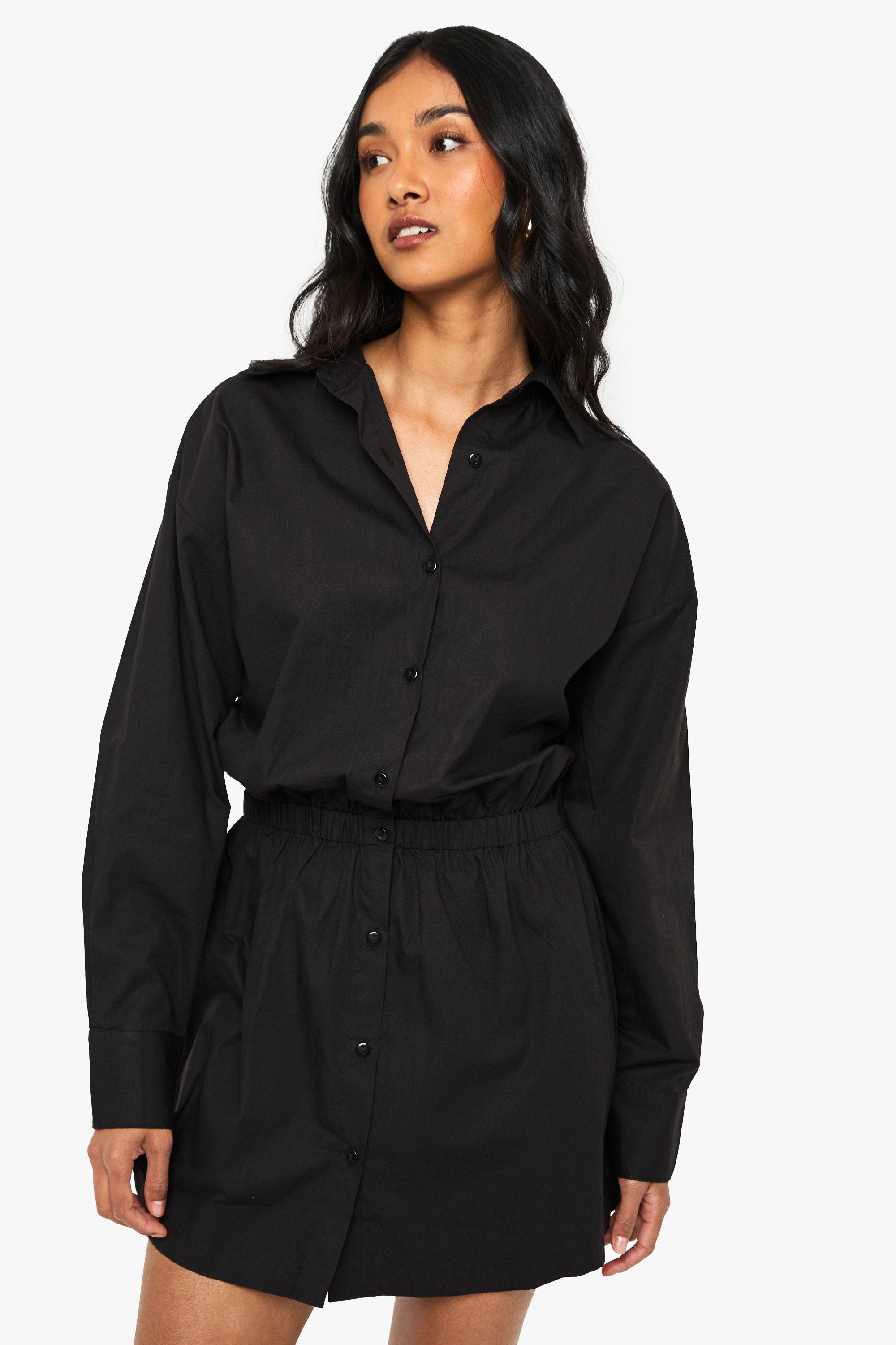 Boohoo Cinched Waist Shirt Dress, Black