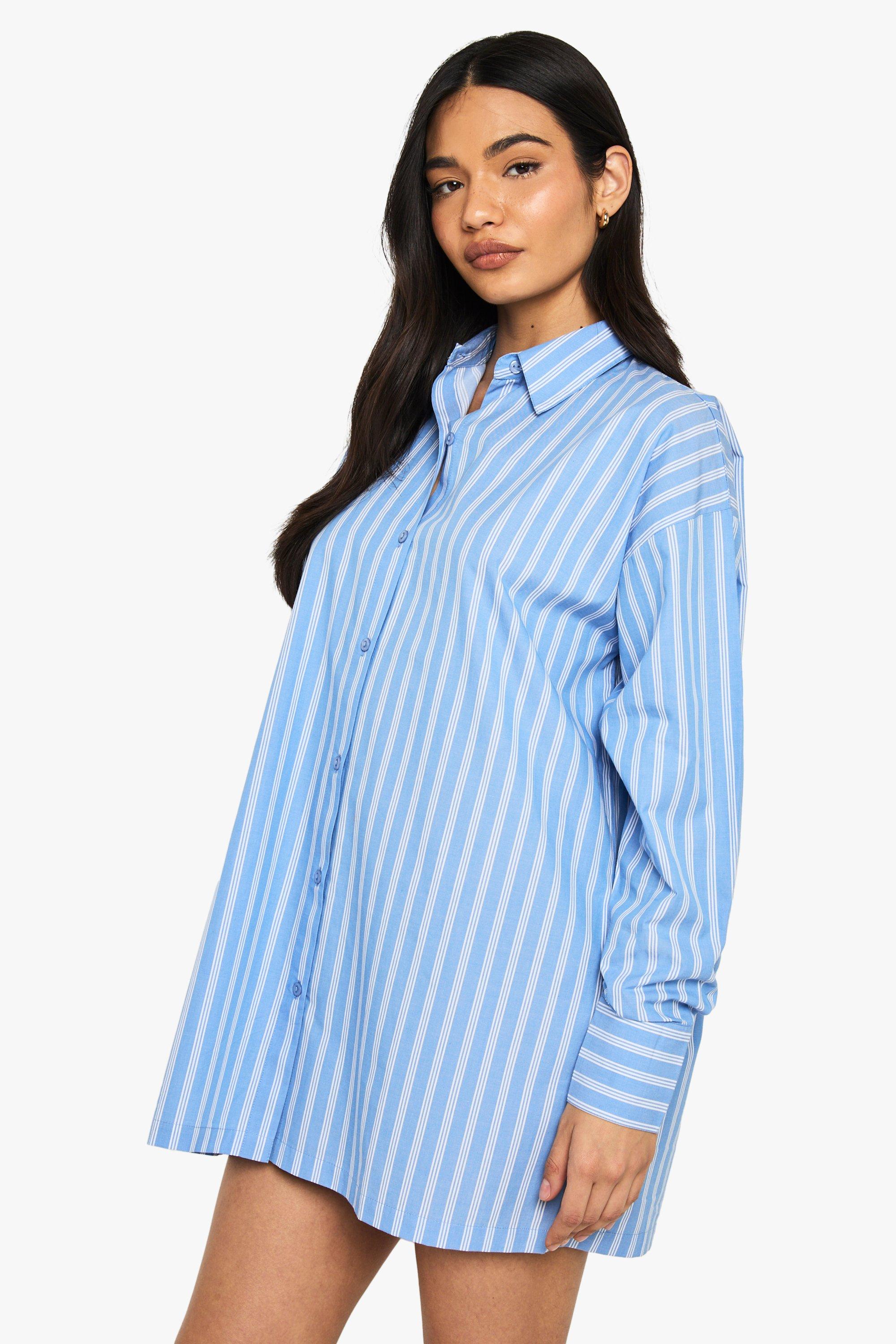 Boohoo Oversized Stripe Shirt Dress, Blue