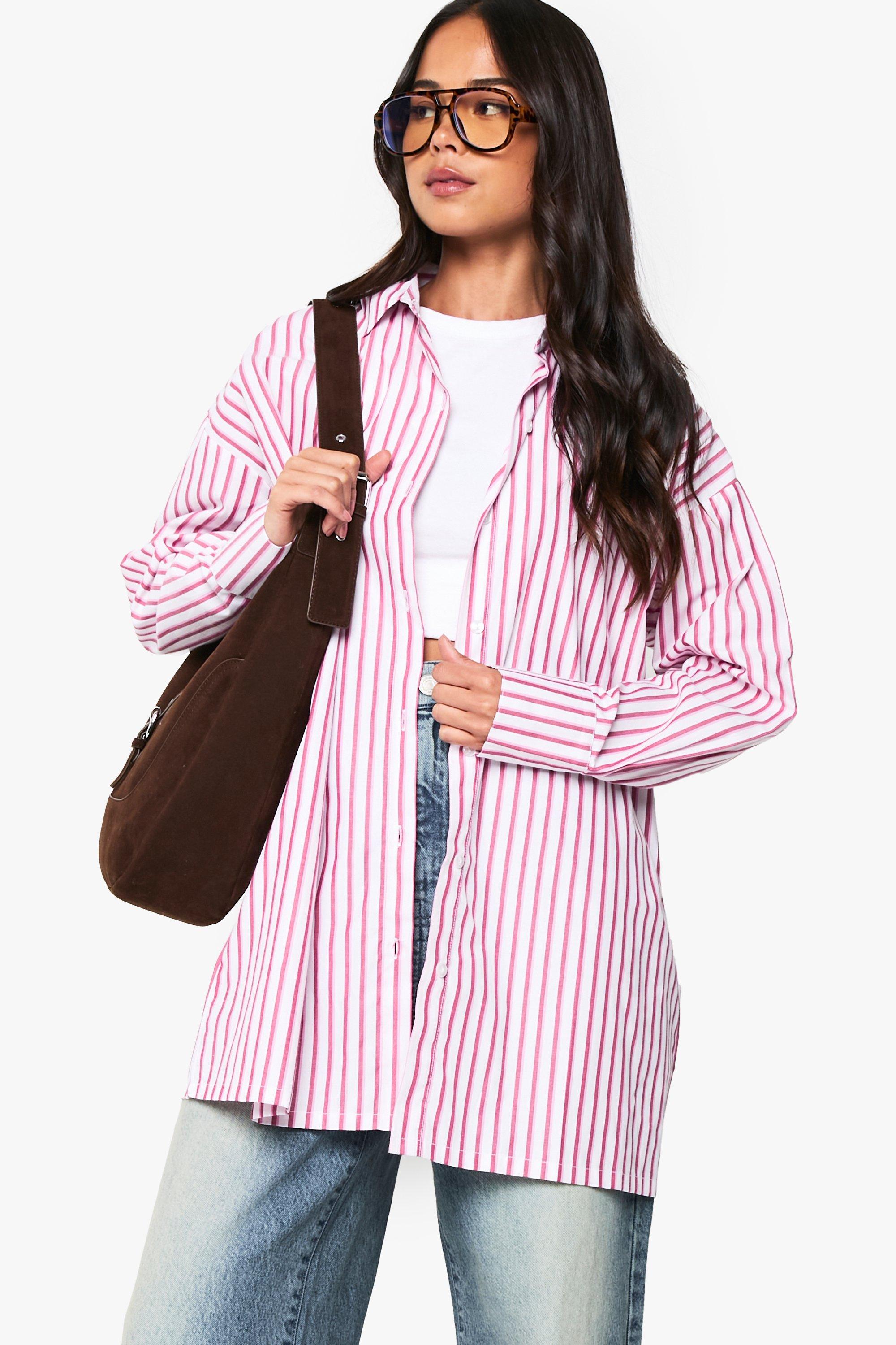 Boohoo Oversized Stripe Shirt Dress, Pink