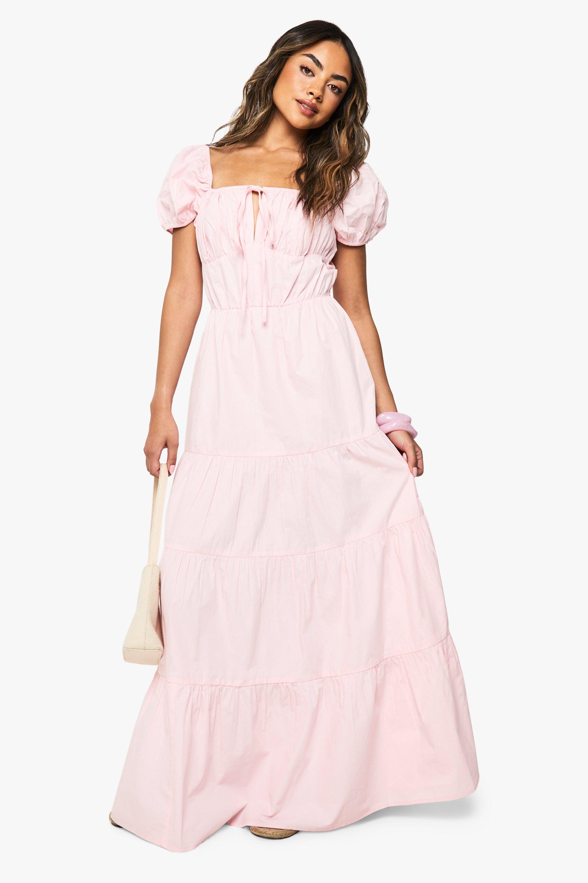 Boohoo Cotton Poplin Tiered Maxi Dress, Pink
