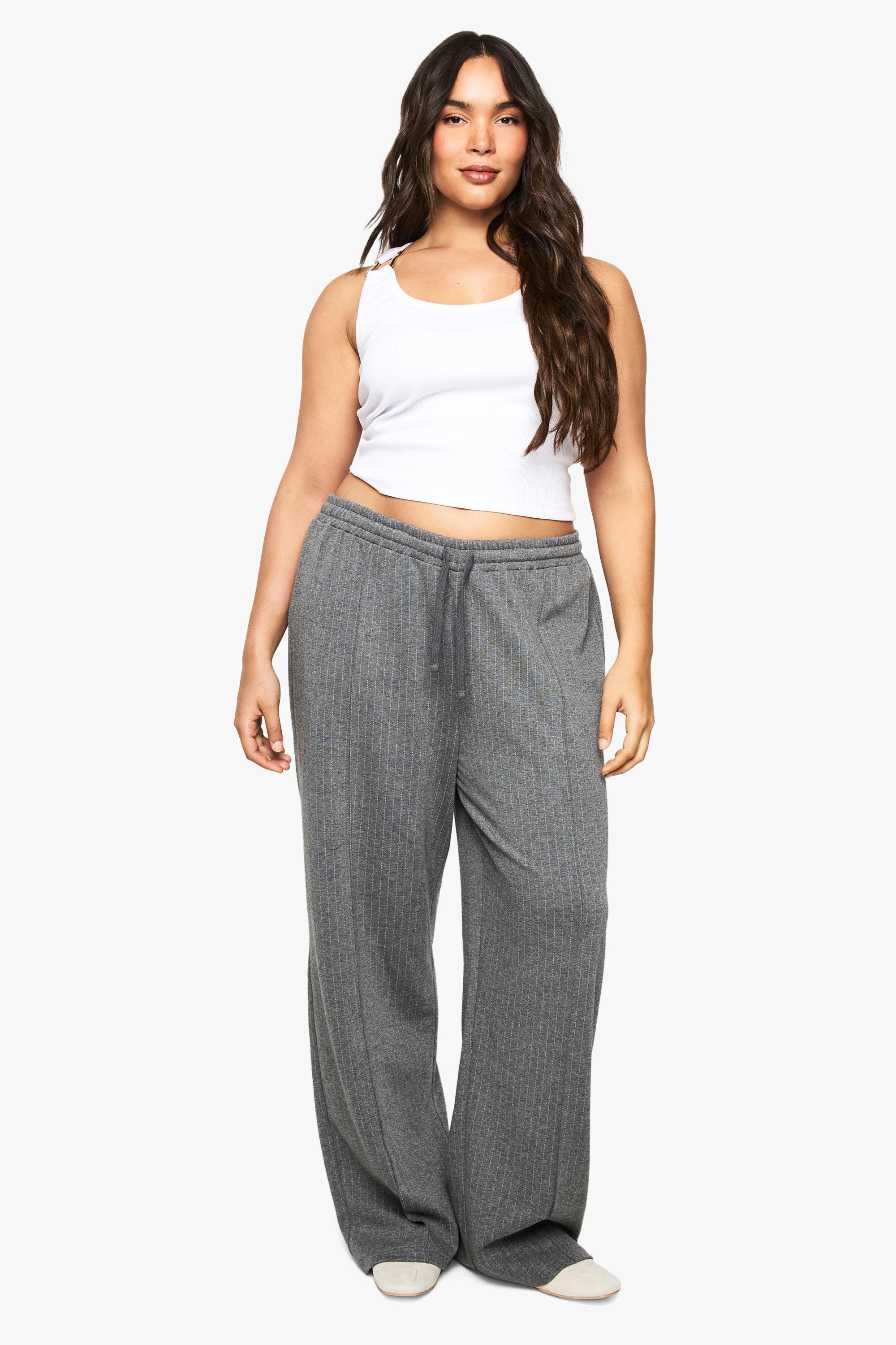 Image of Pantaloni a gamba ampia PLUS PONTE A RIGHE A RIGHE CON COULISSE, Grigio