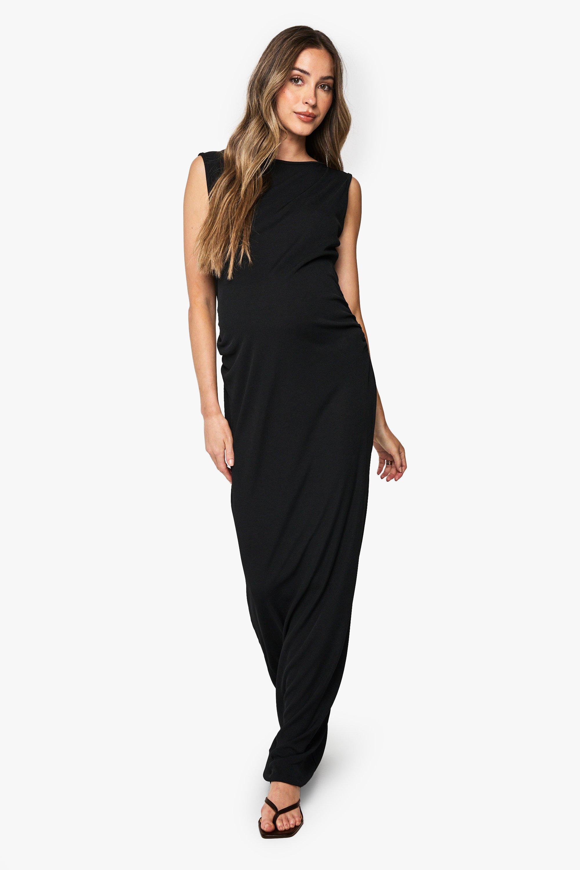 Boohoo Maternity Rib Maxi Dress, Black