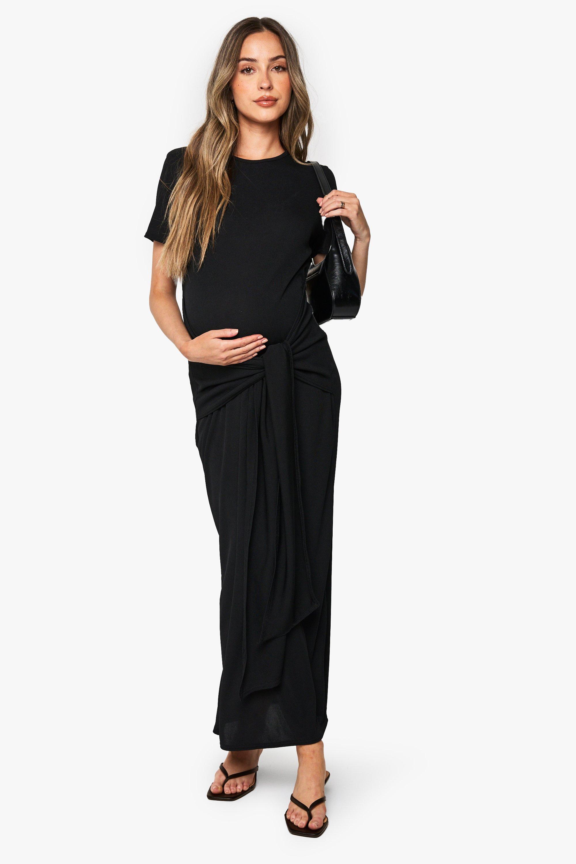 Boohoo Maternity Rib Short Sleeve Wrap Midaxi Dress, Black