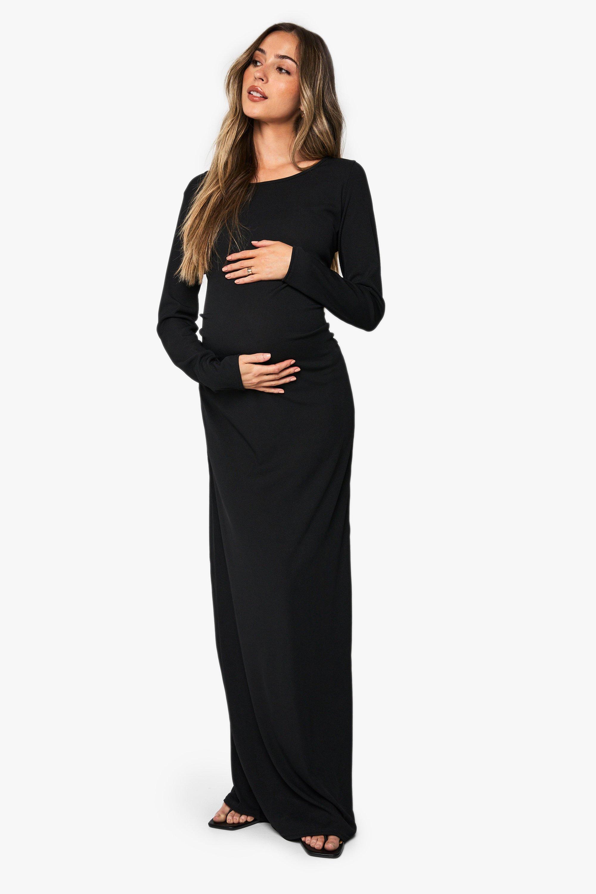 Boohoo Maternity Rib Scoop Neck Maxi Dress, Black