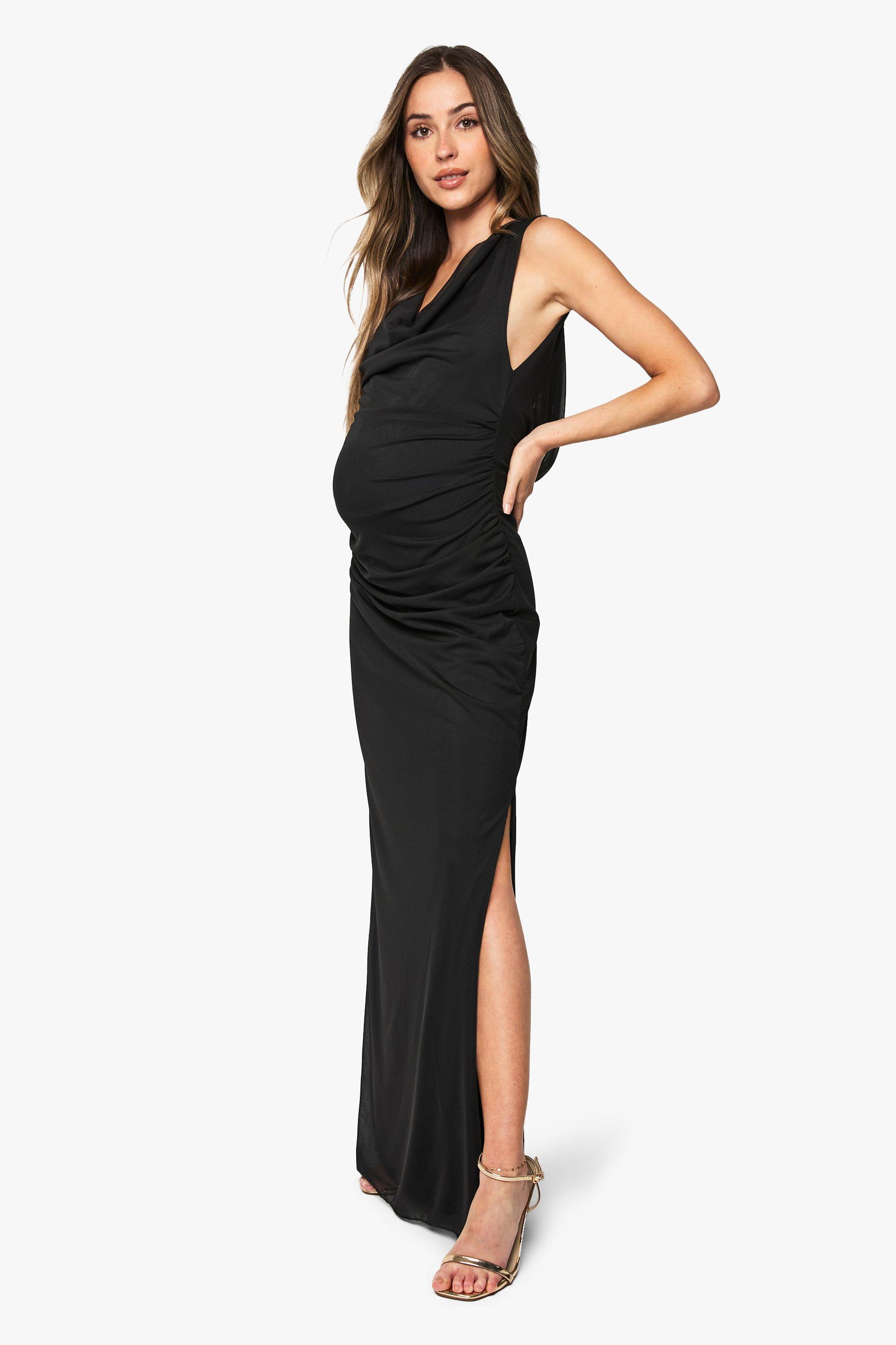 Boohoo Maternity Mesh Cowl Ruched Maxi Dress, Black