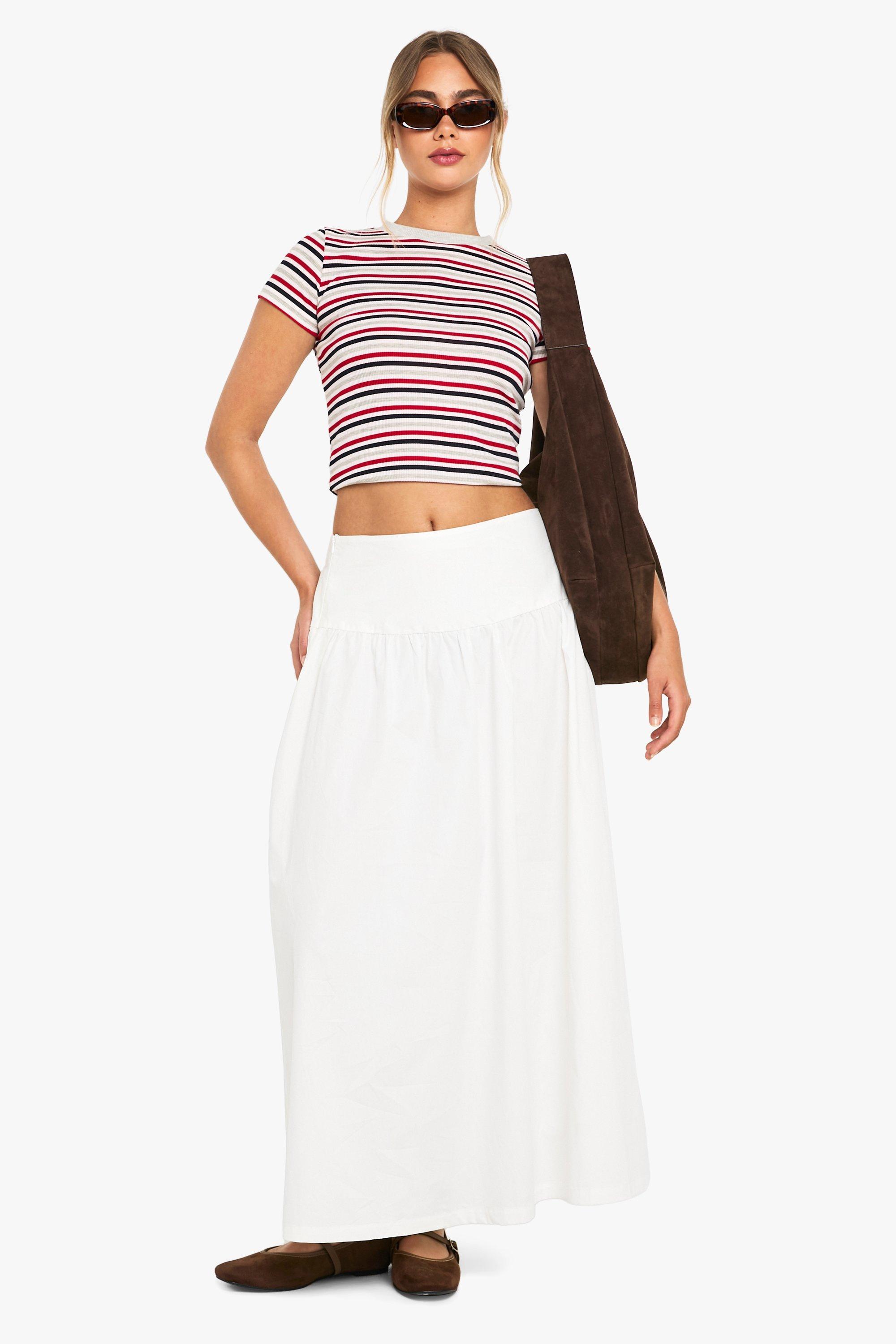 Boohoo Poplin Midi Skirt, White