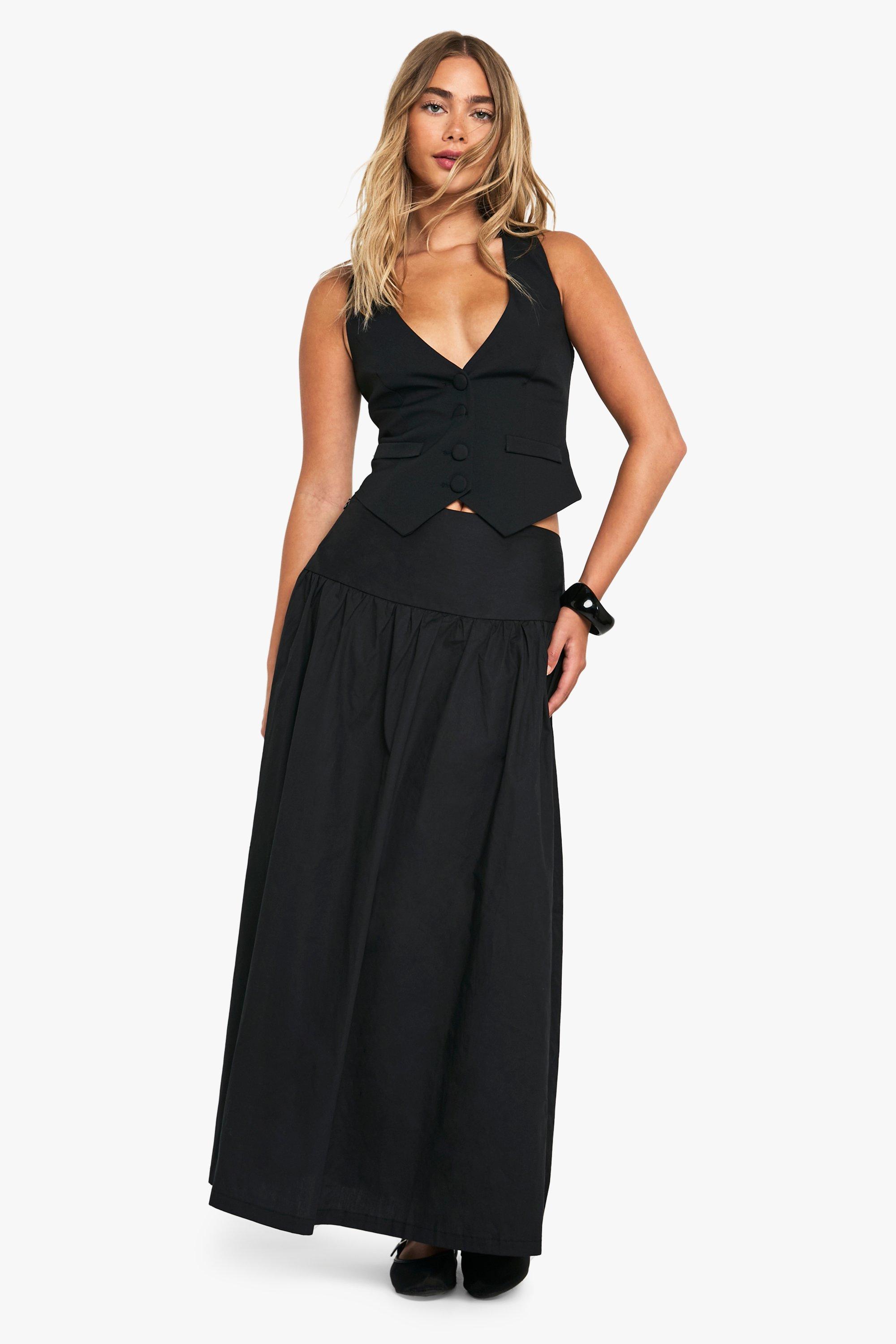 Boohoo Poplin Midi Skirt, Black
