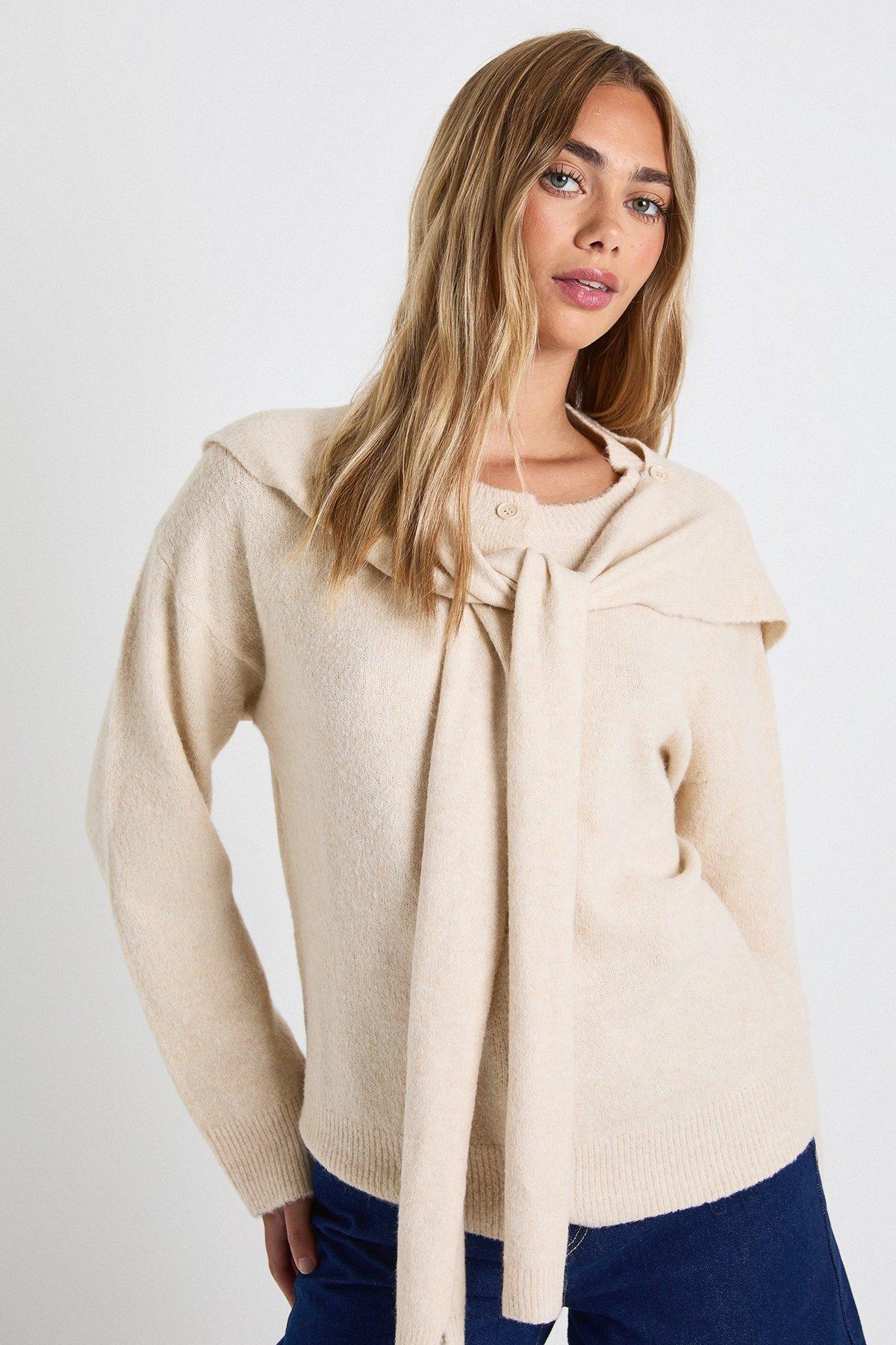 Image of Soft Knit Boxy Fit Knitted Cardigan and Overlay, Bianco